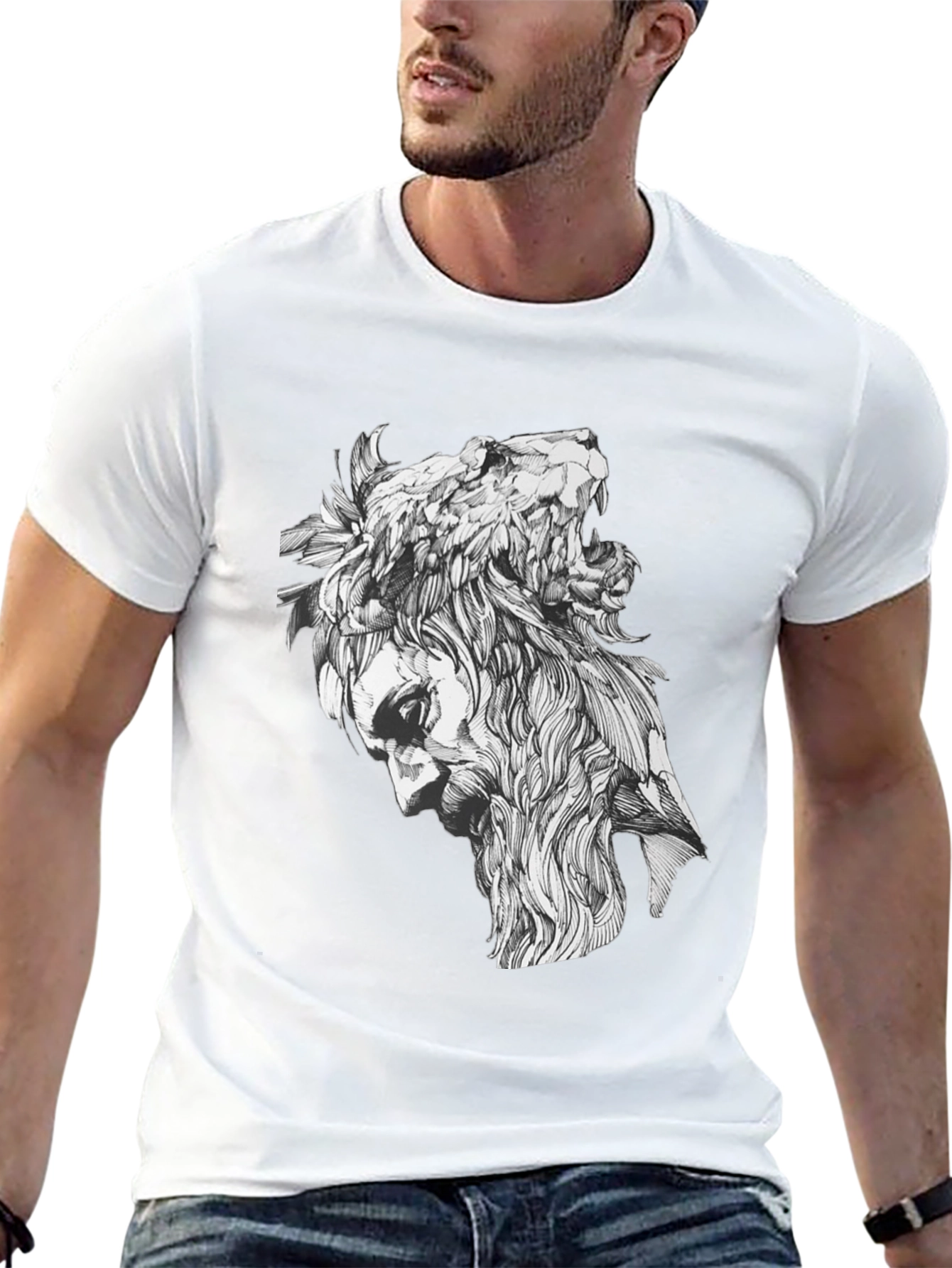 Black Lion Man Graphic Tee - Black Cotton Blend view 13
