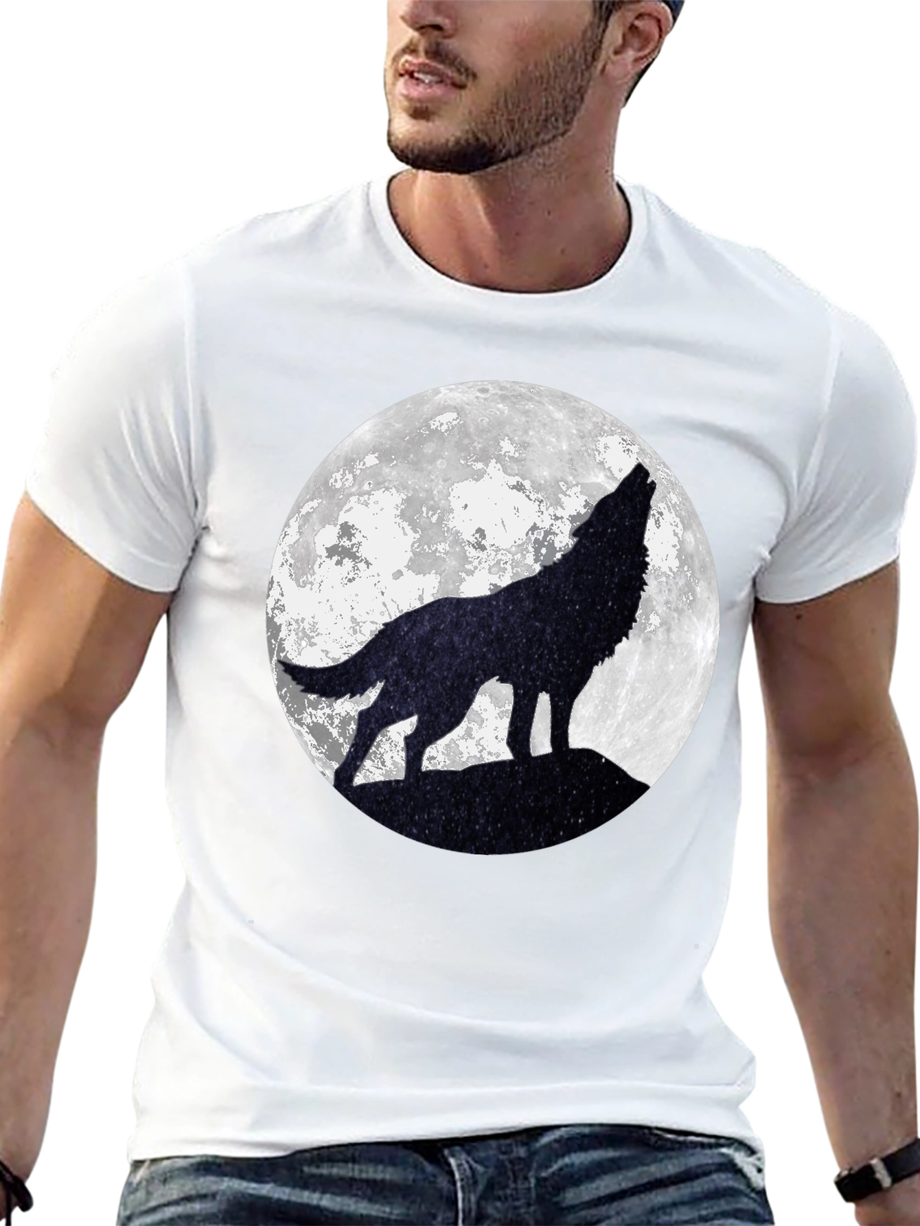 Black Wolf Moon Graphic Tee - Black Cotton T-Shirt view 13