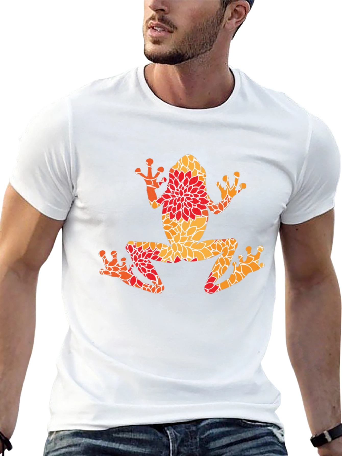 Black Floral Frog Graphic Tee - Unique Nature Design view 13