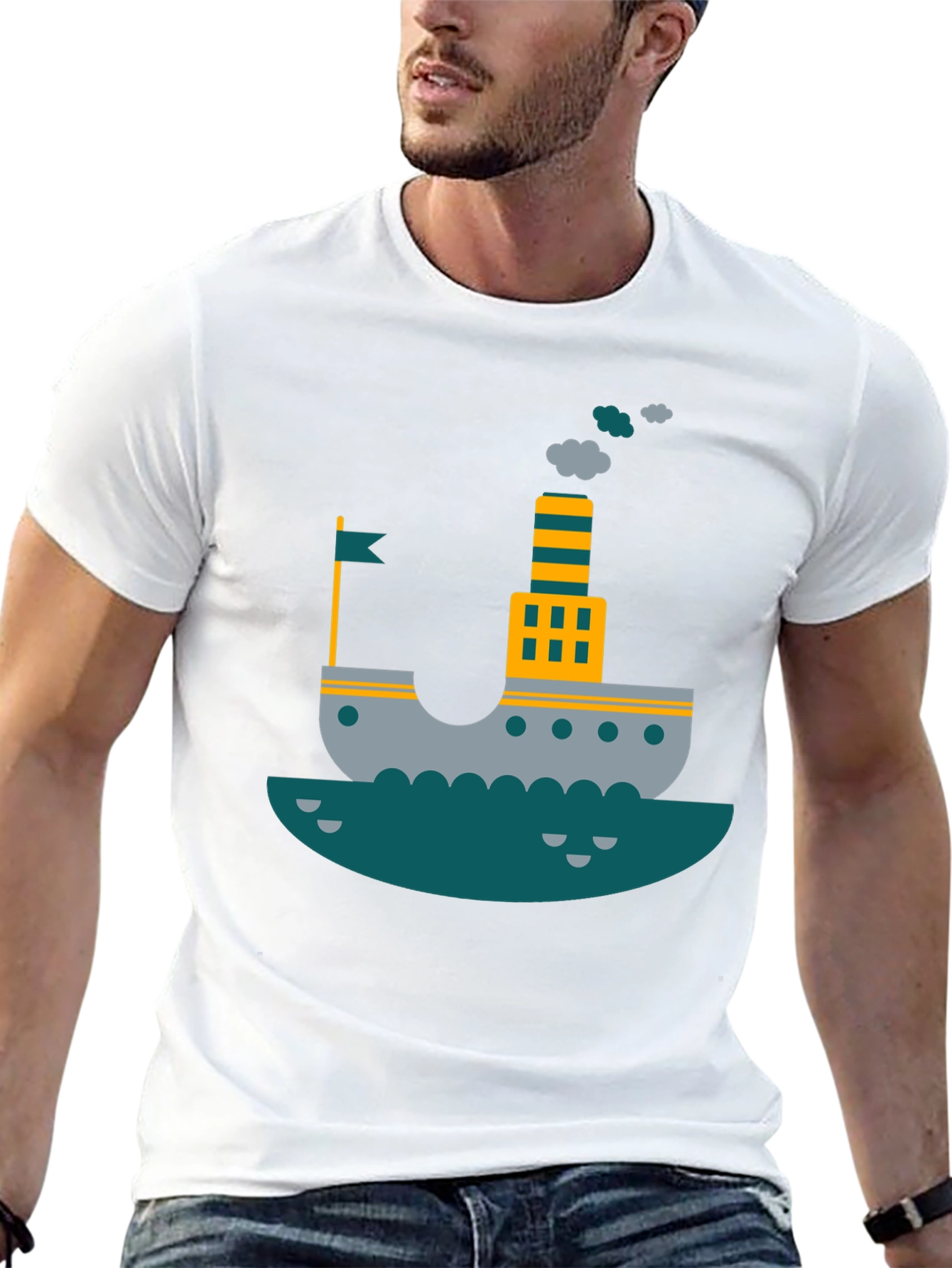 Black Nautical Ship Graphic T-Shirt | Trendy Steamboat Tee view 13