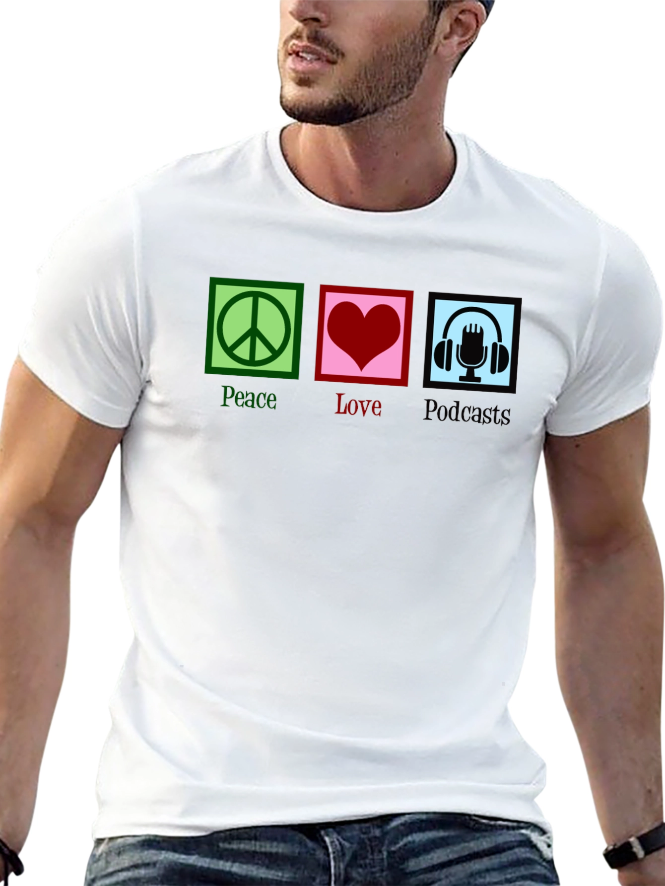 Black Peace Love Podcasts T-Shirt - Black Graphic Tee view 13
