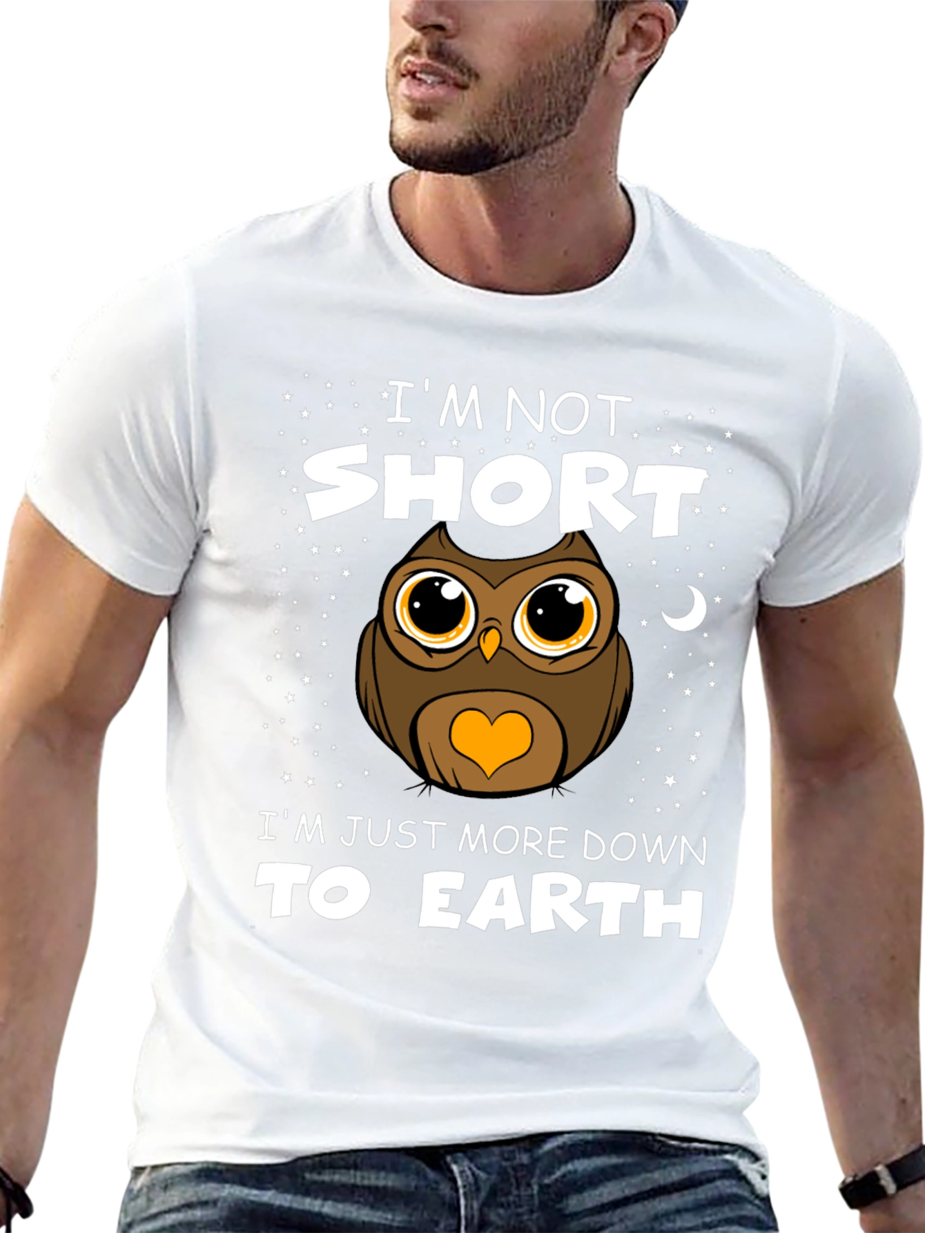 Black Funny Owl Graphic T-Shirt: I'm Not Short view 13
