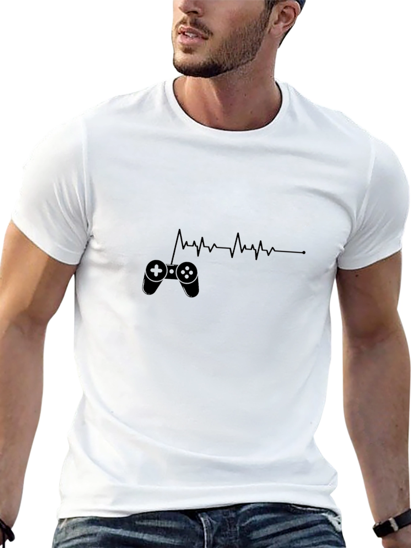 Black Gamer Heartbeat T-Shirt - Black Cotton Tee view 13