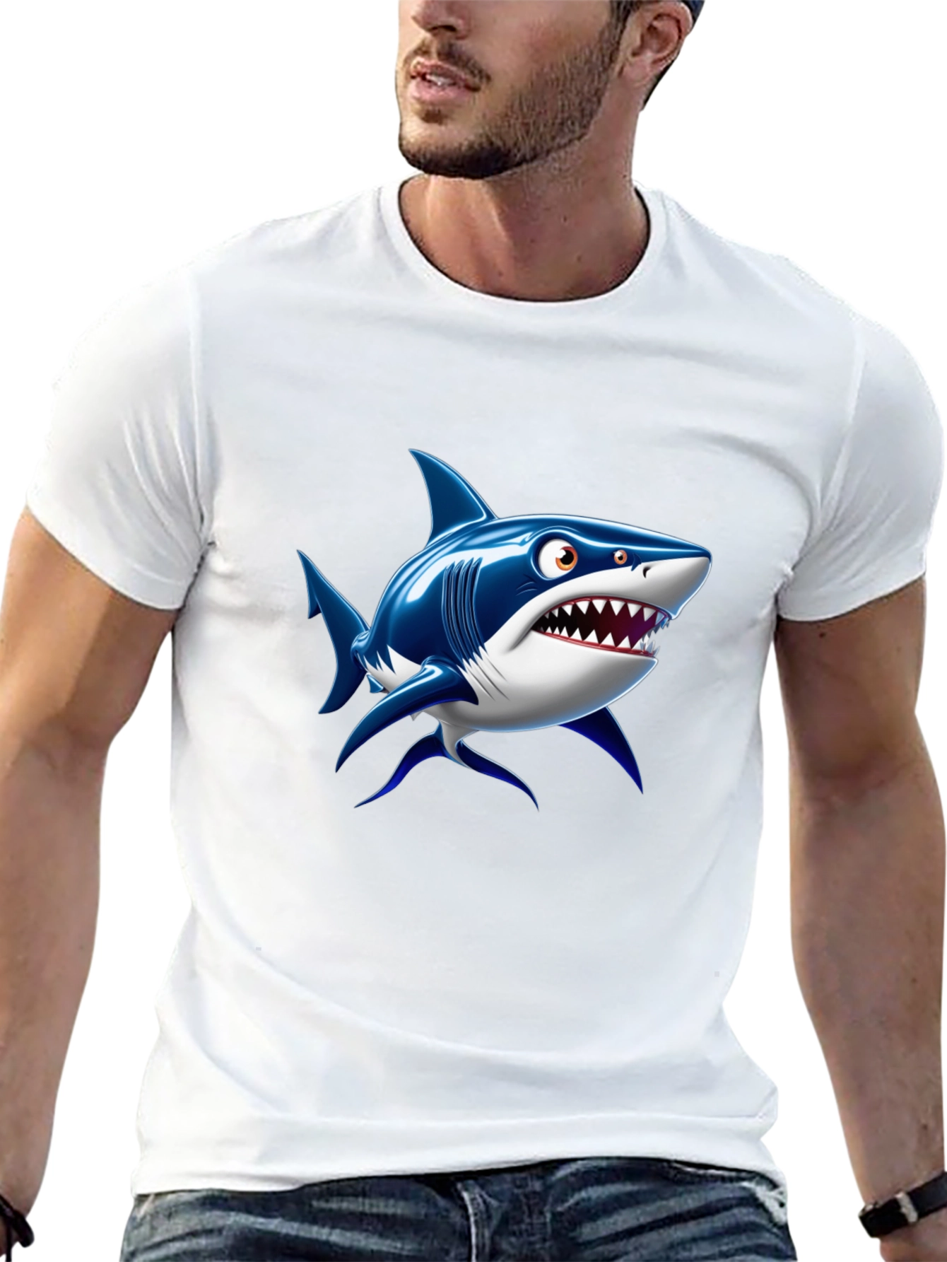 Black Shark Cartoon Graphic Black T-Shirt view 13