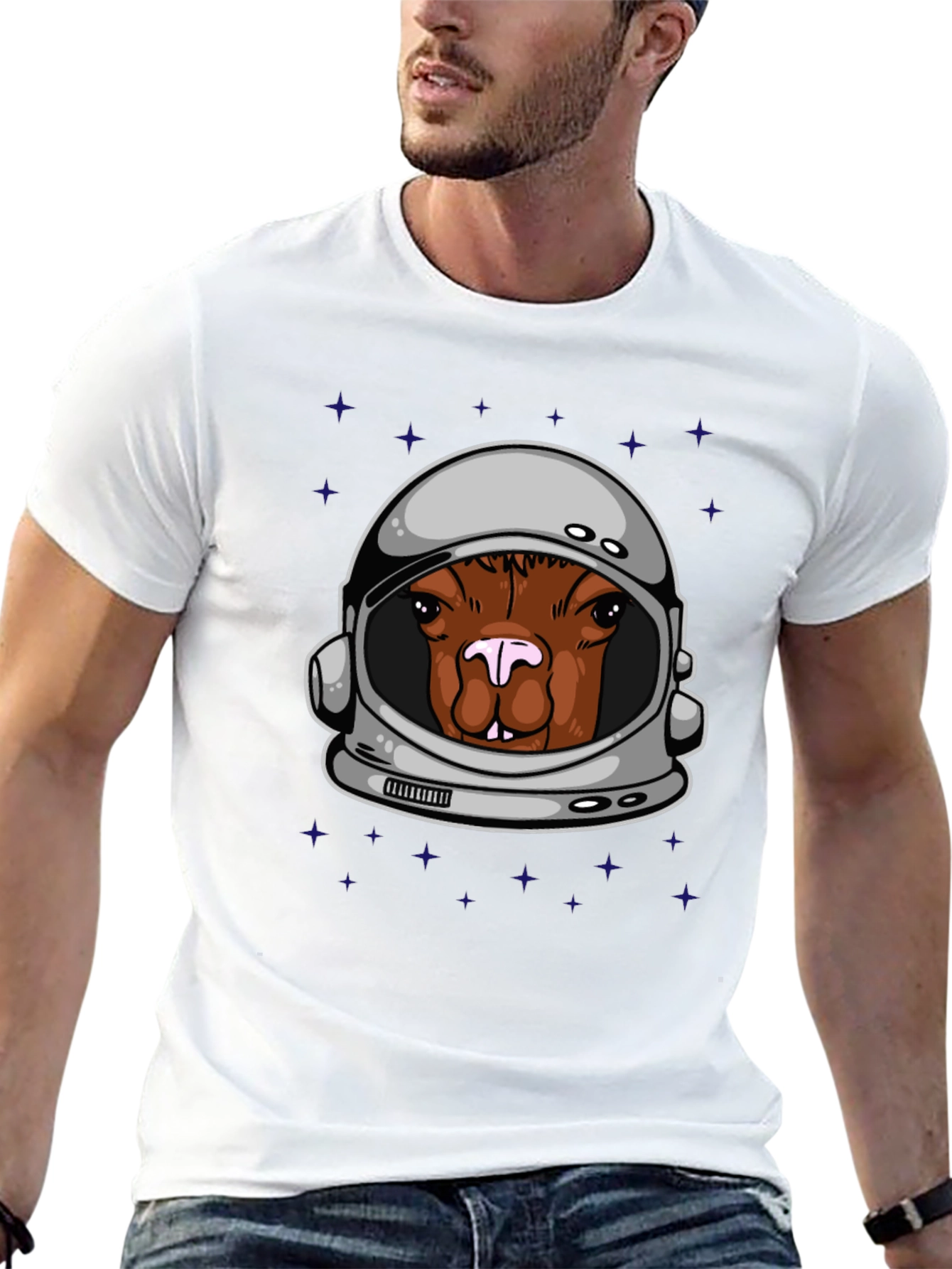 Black Astronaut Llama Graphic Tee - Space Animal Shirt view 13