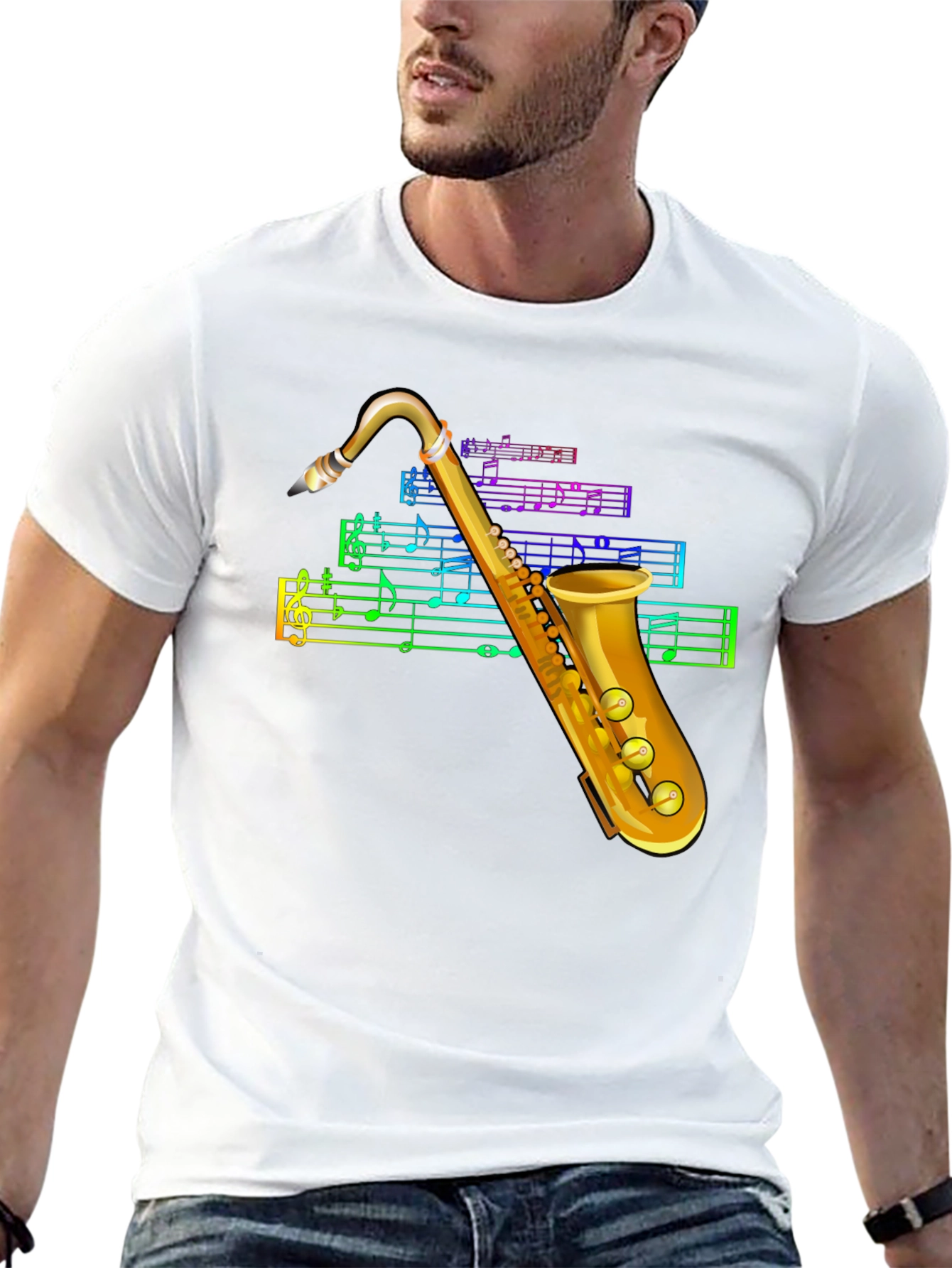 Black Saxophone Music T-Shirt view 13