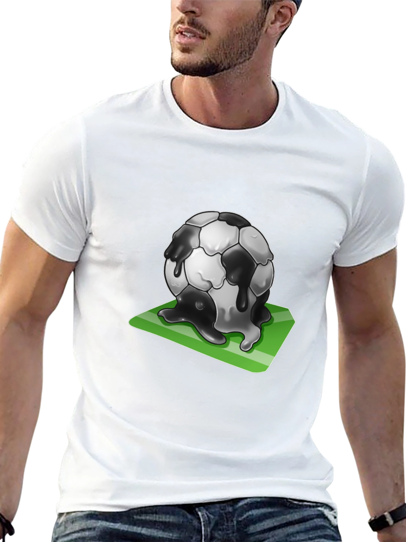 Black Melting Soccer Ball Graphic Tee - Black Cotton T-Shirt view 13