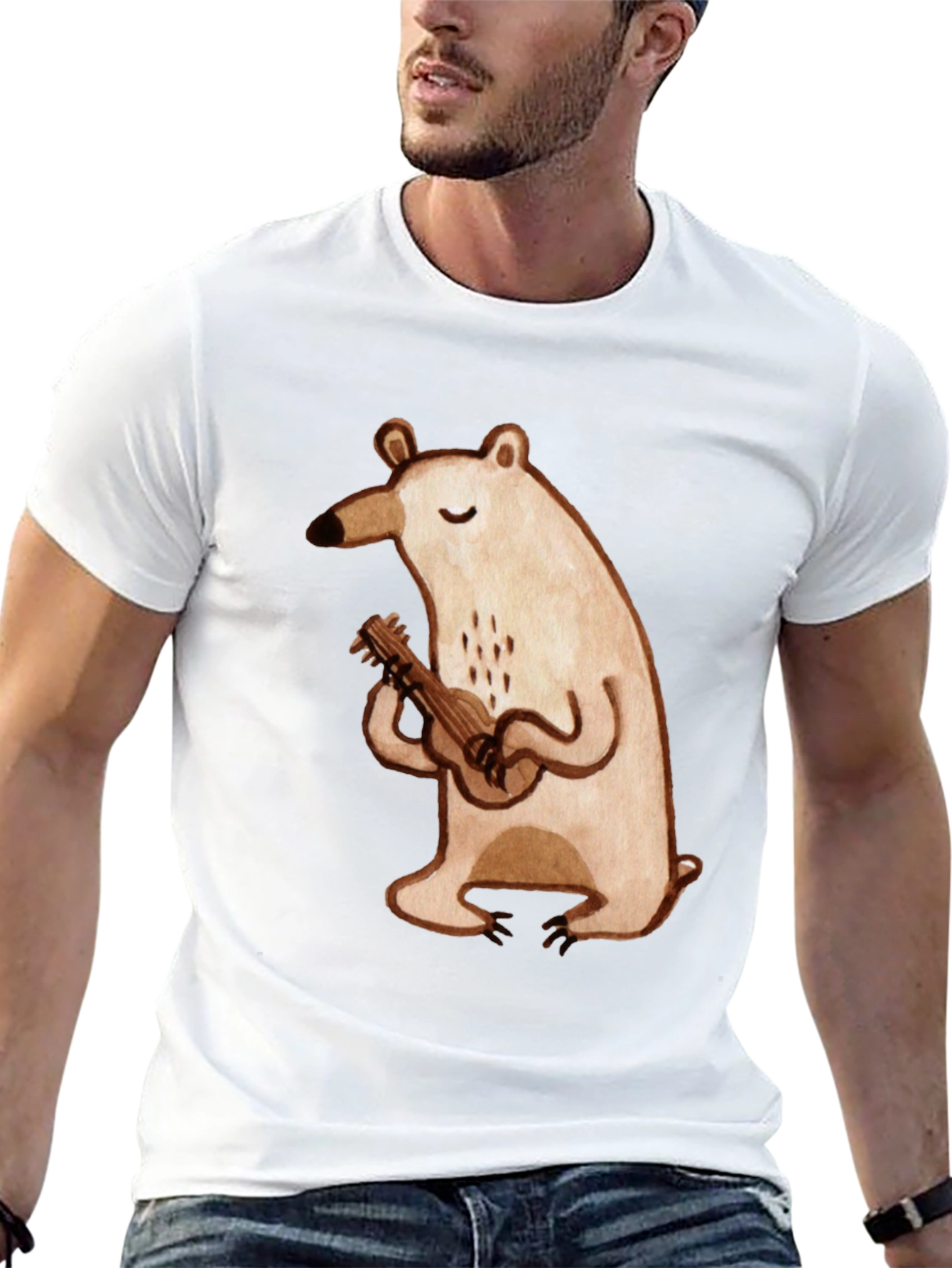 Black Bear Ukulele Graphic Tee - Soft Cotton Black T-Shirt view 13