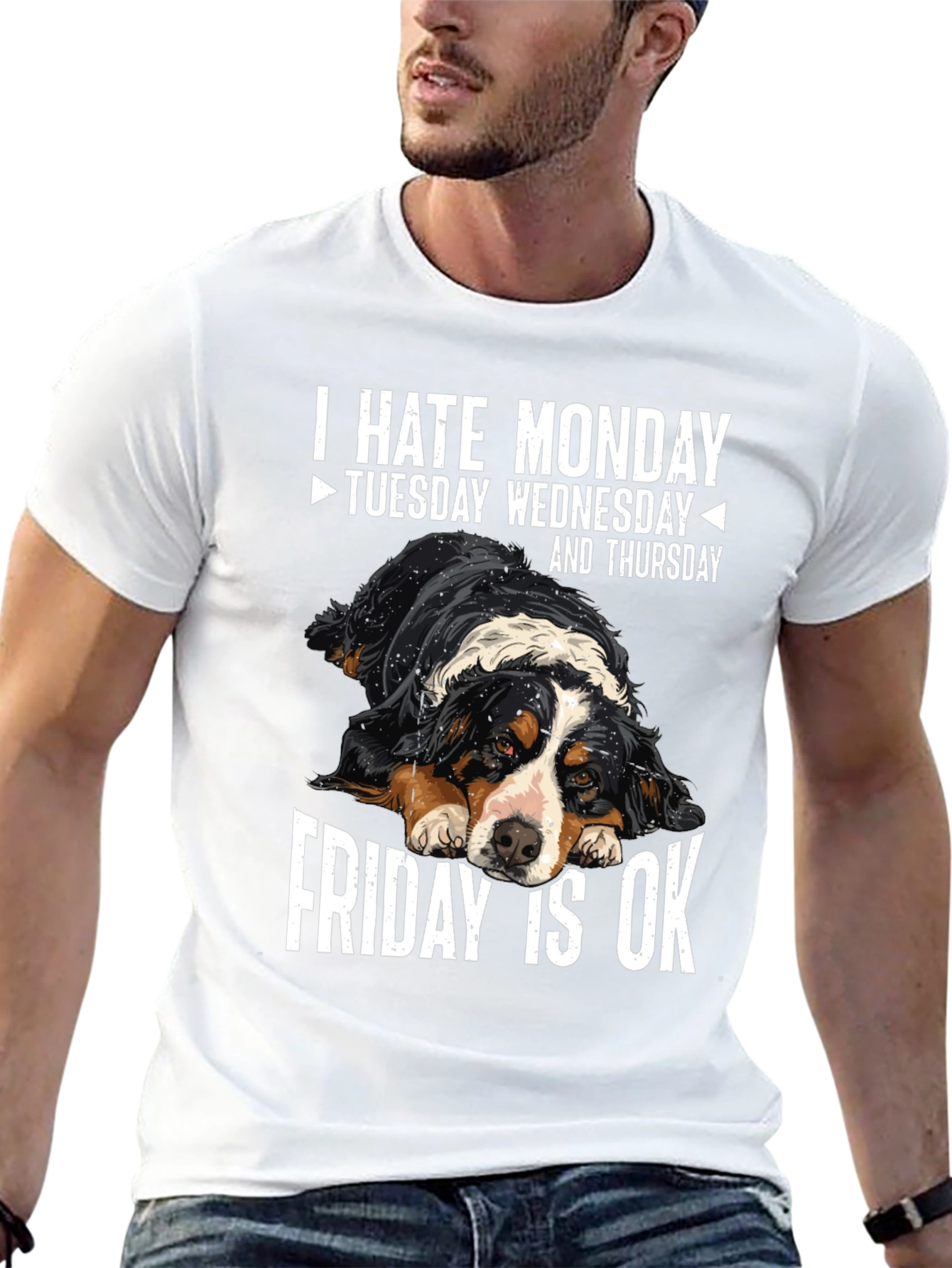 Black Funny Dog Lover T-Shirt: I Hate Monday, Friday is OK view 13