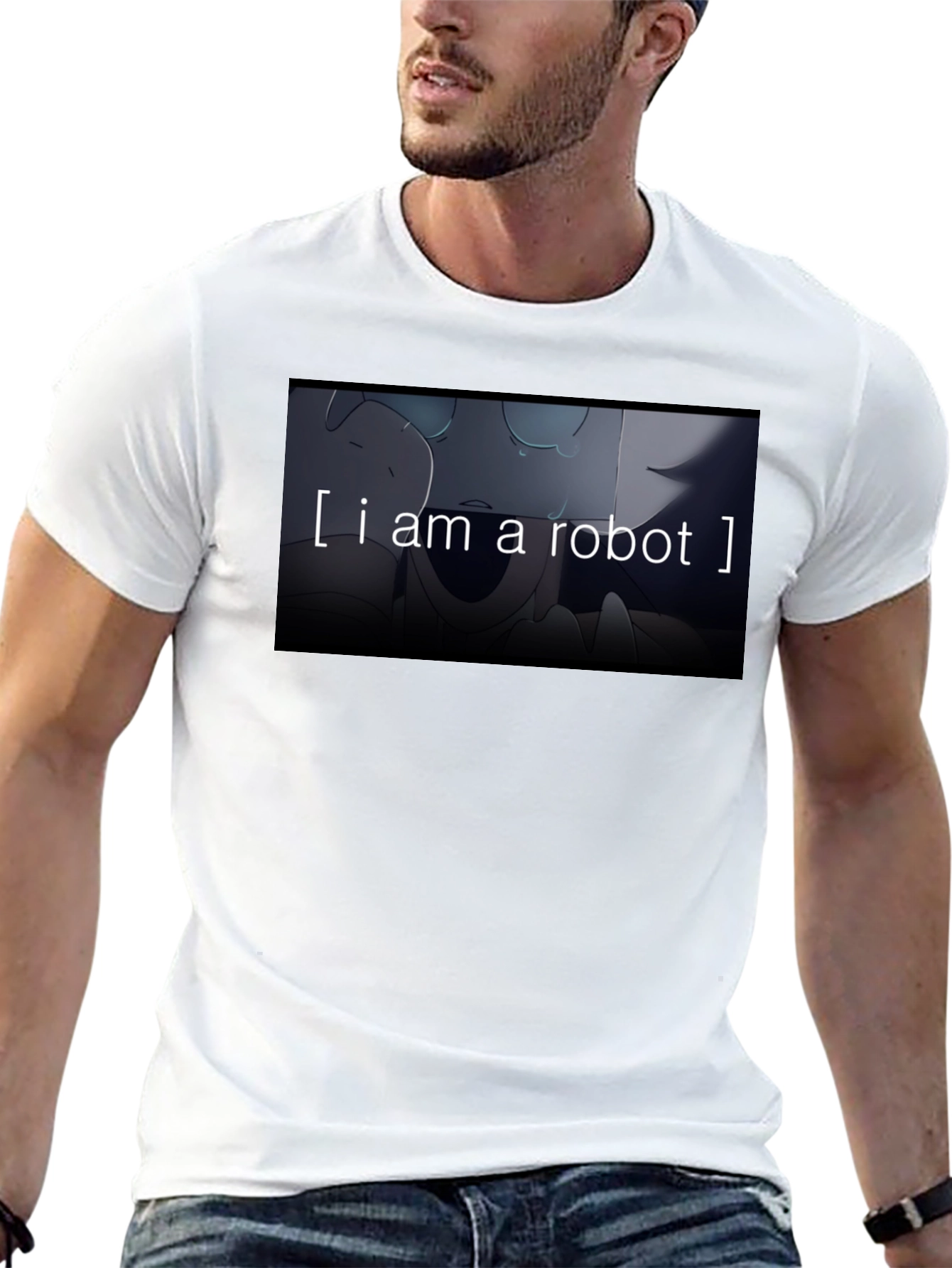 Black I am a Robot T-Shirt - Black Crew Neck Graphic Tee view 13