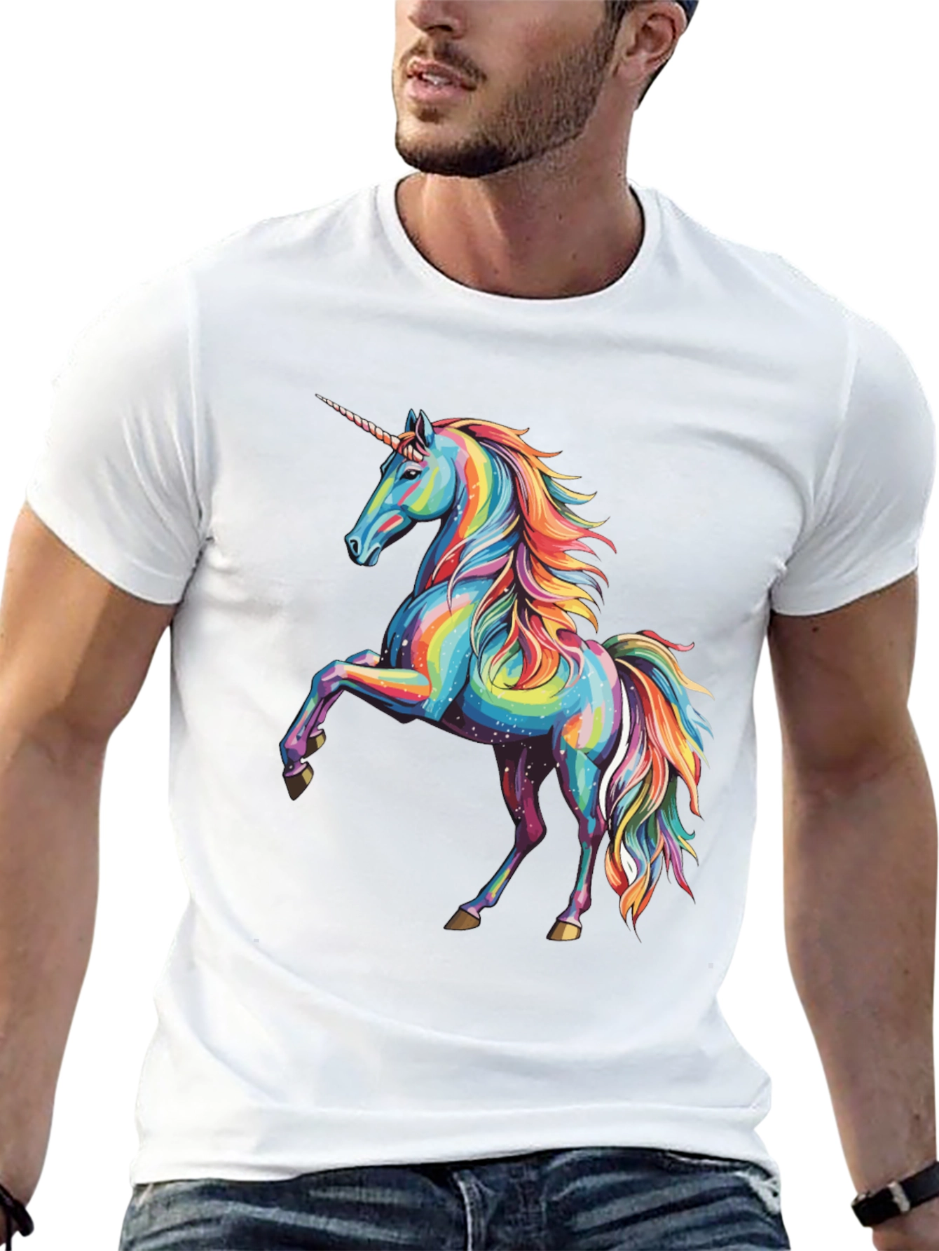 Black Rainbow Unicorn Graphic Print Crew Neck T-Shirt view 13