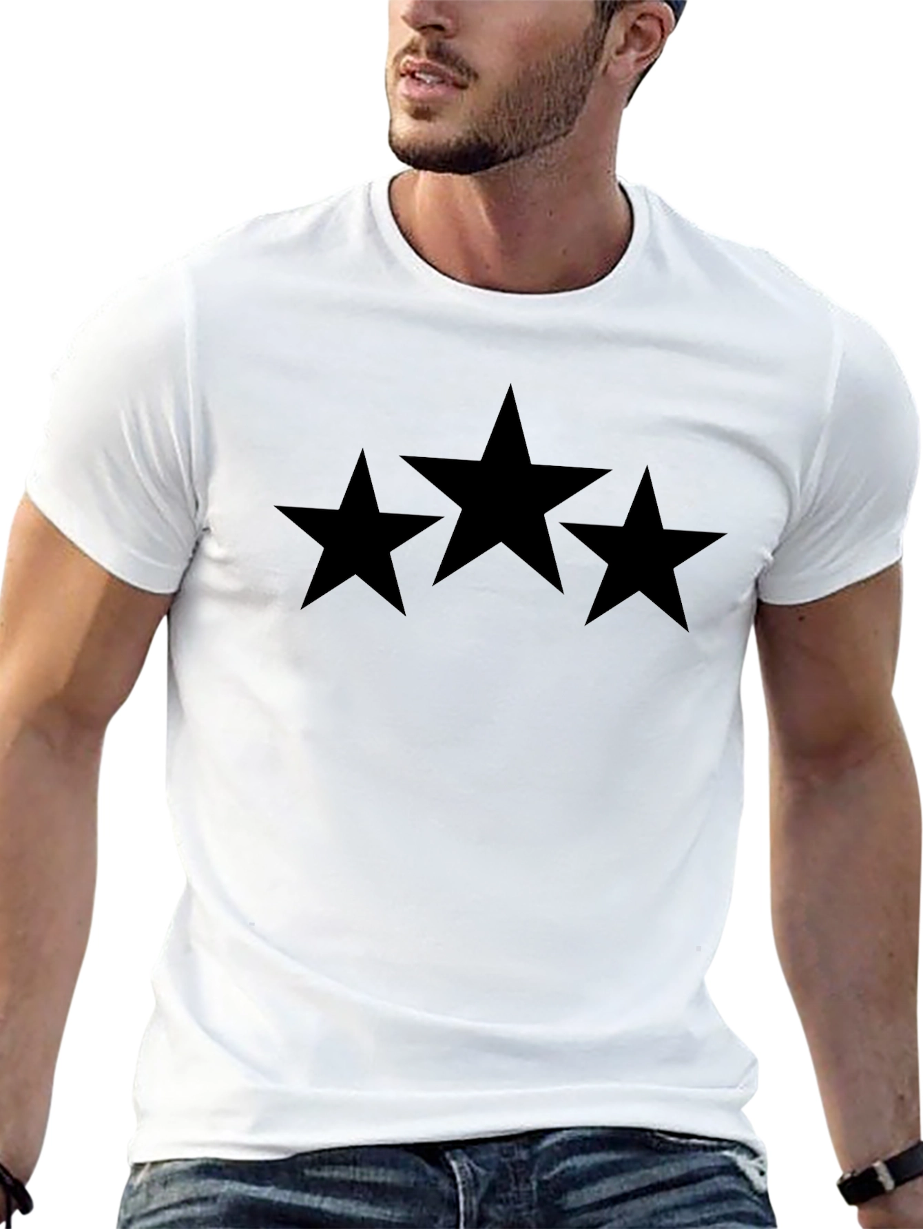 Black Classic Black T-Shirt with Bold Star Design view 13