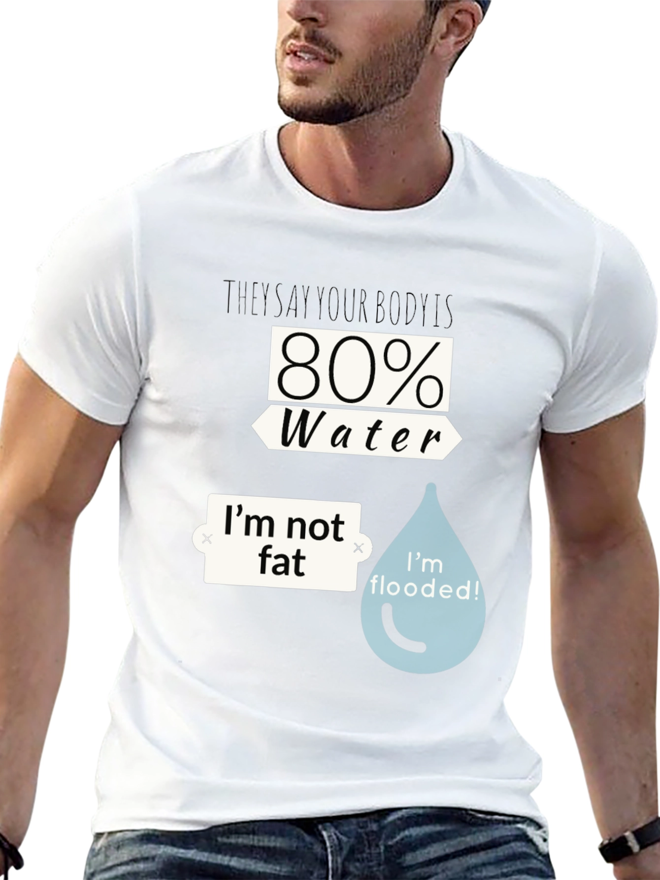 Black Funny Water Body T-Shirt - I'm Not Fat, I'm Flooded view 13