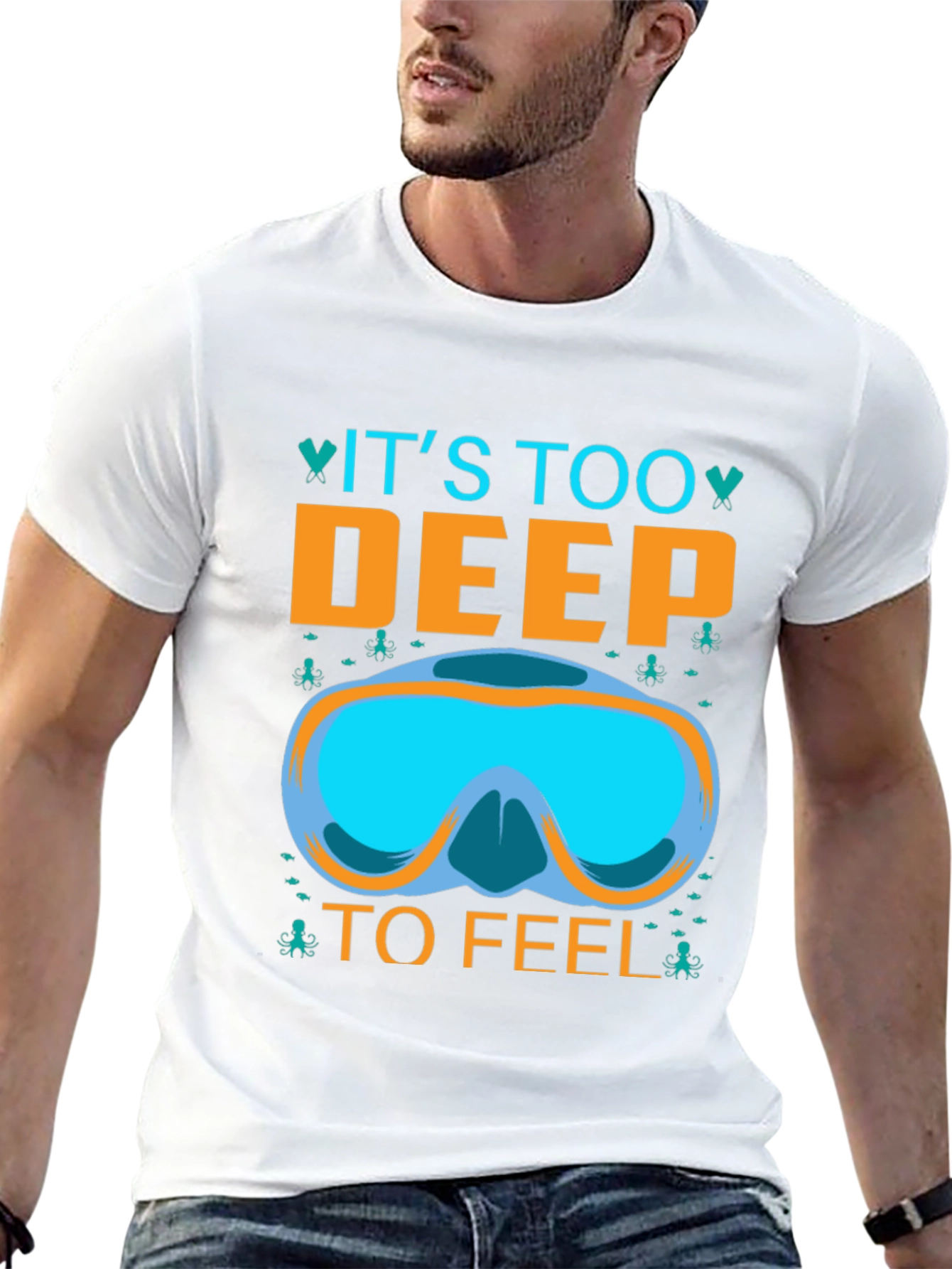 Black It's Too Deep To Feel T-Shirt - Diving Mask Graphic Tee view 13