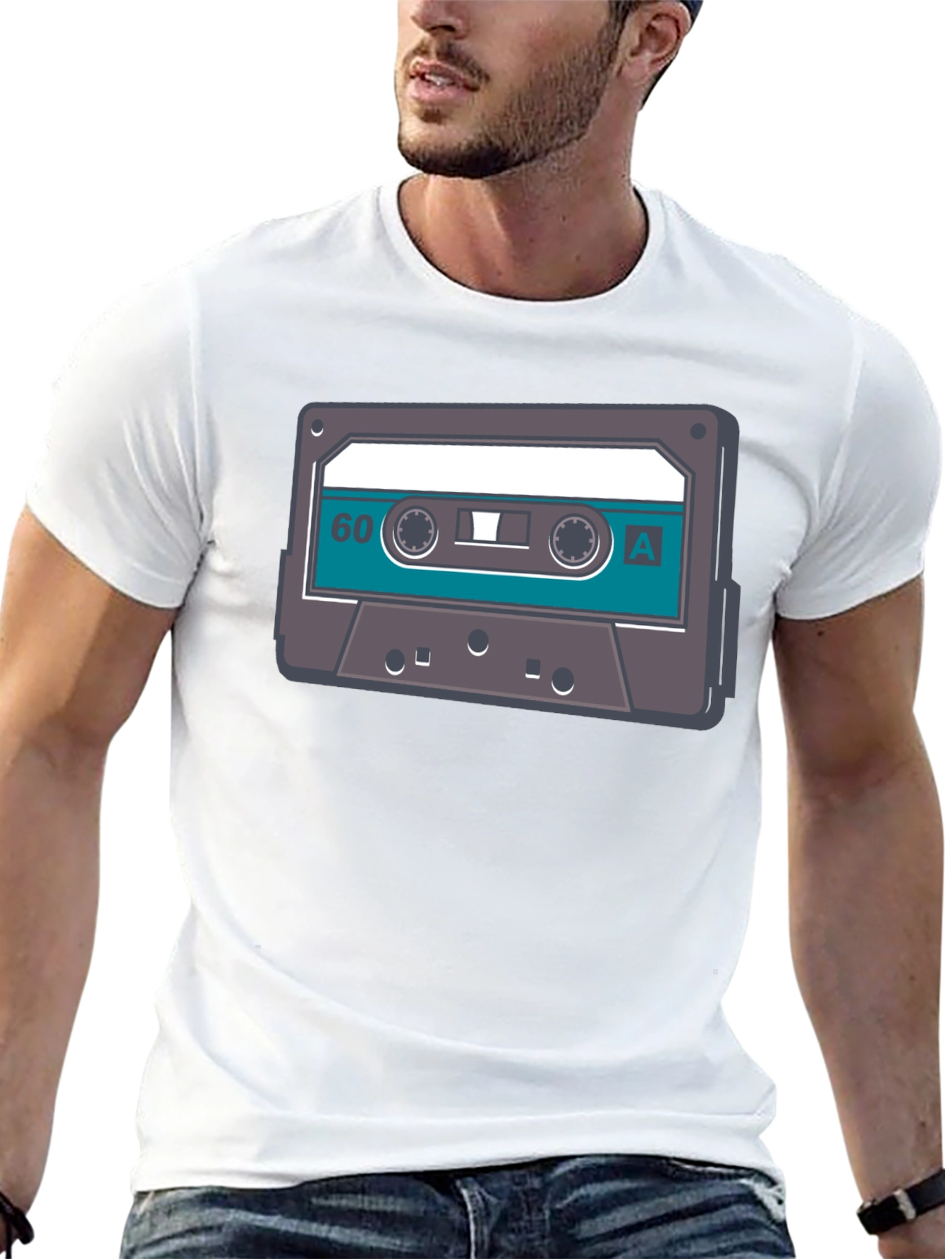 Black Retro Cassette Tape Graphic Tee - Black Cotton T-Shirt view 13