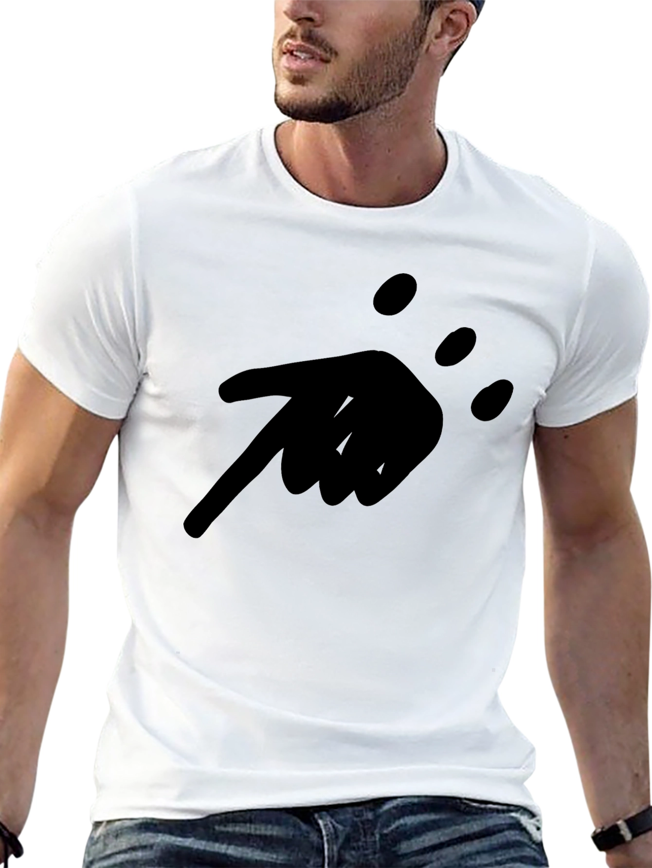 Black Men's Black Graphic Tee - Pointing Hand Design view 13