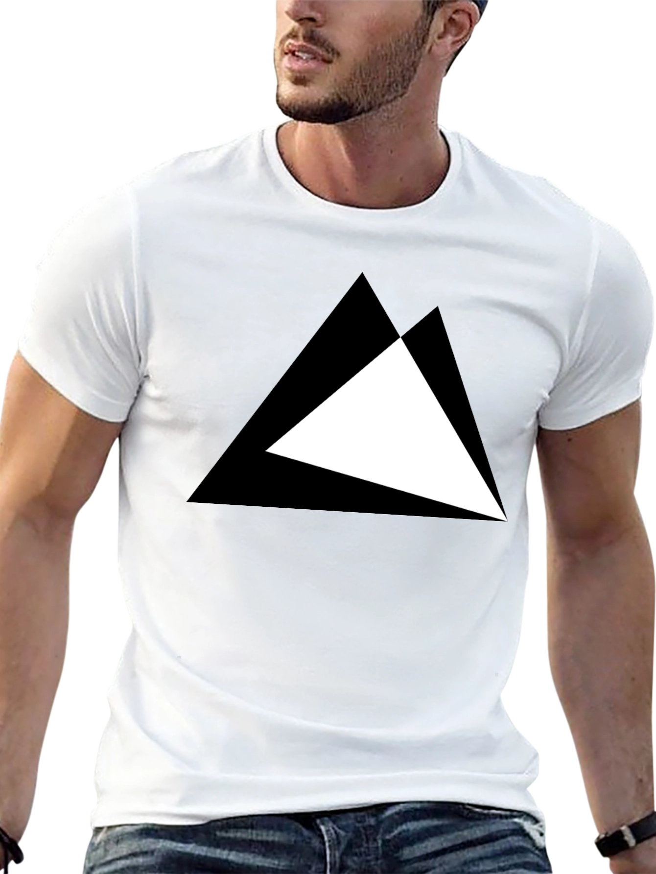 Black Modern Triangle Graphic Black T-Shirt view 13