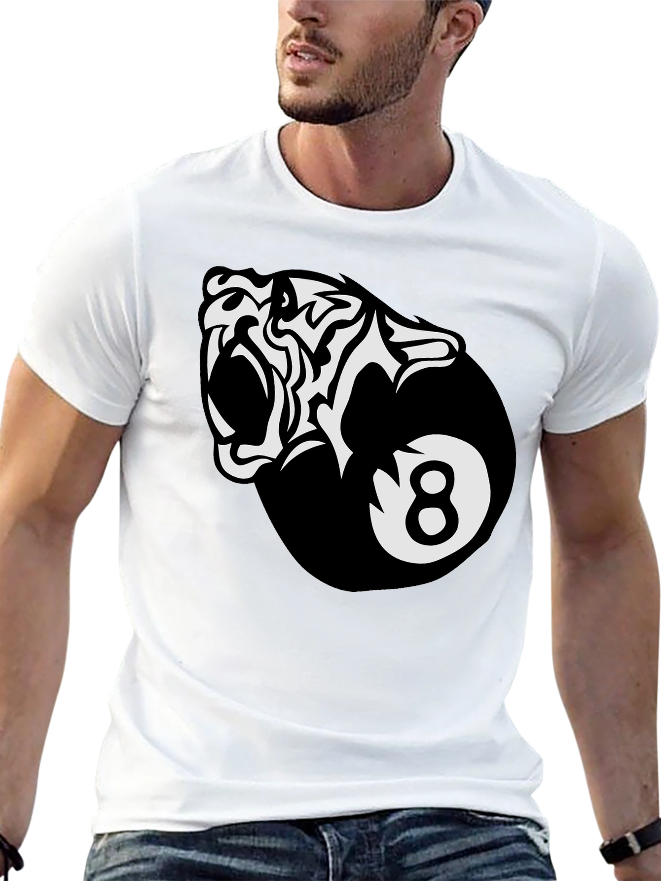 Black Cool Tiger 8-Ball Graphic Tee view 13