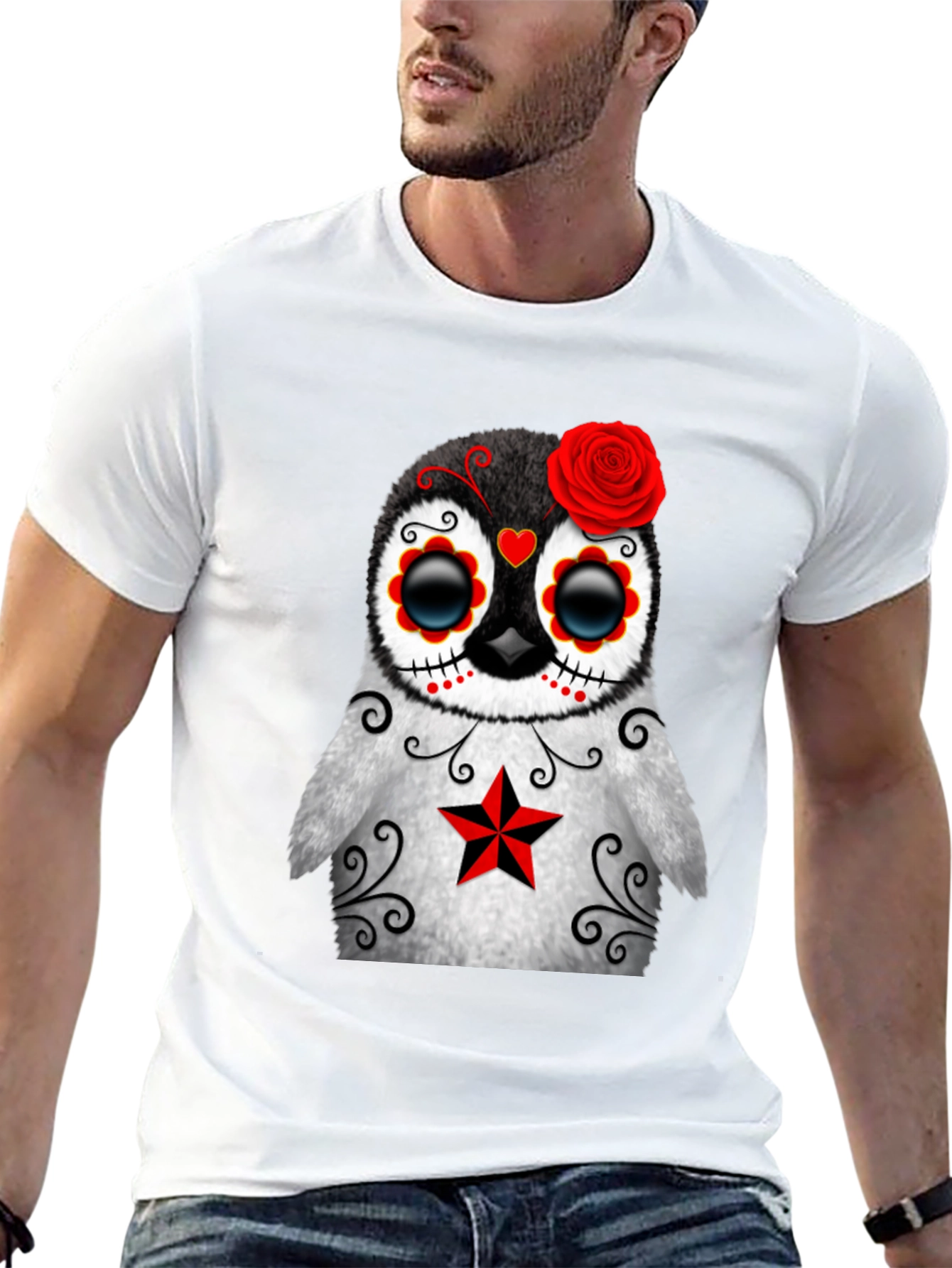 Black Sugar Skull Penguin T-Shirt - Day of the Dead view 13