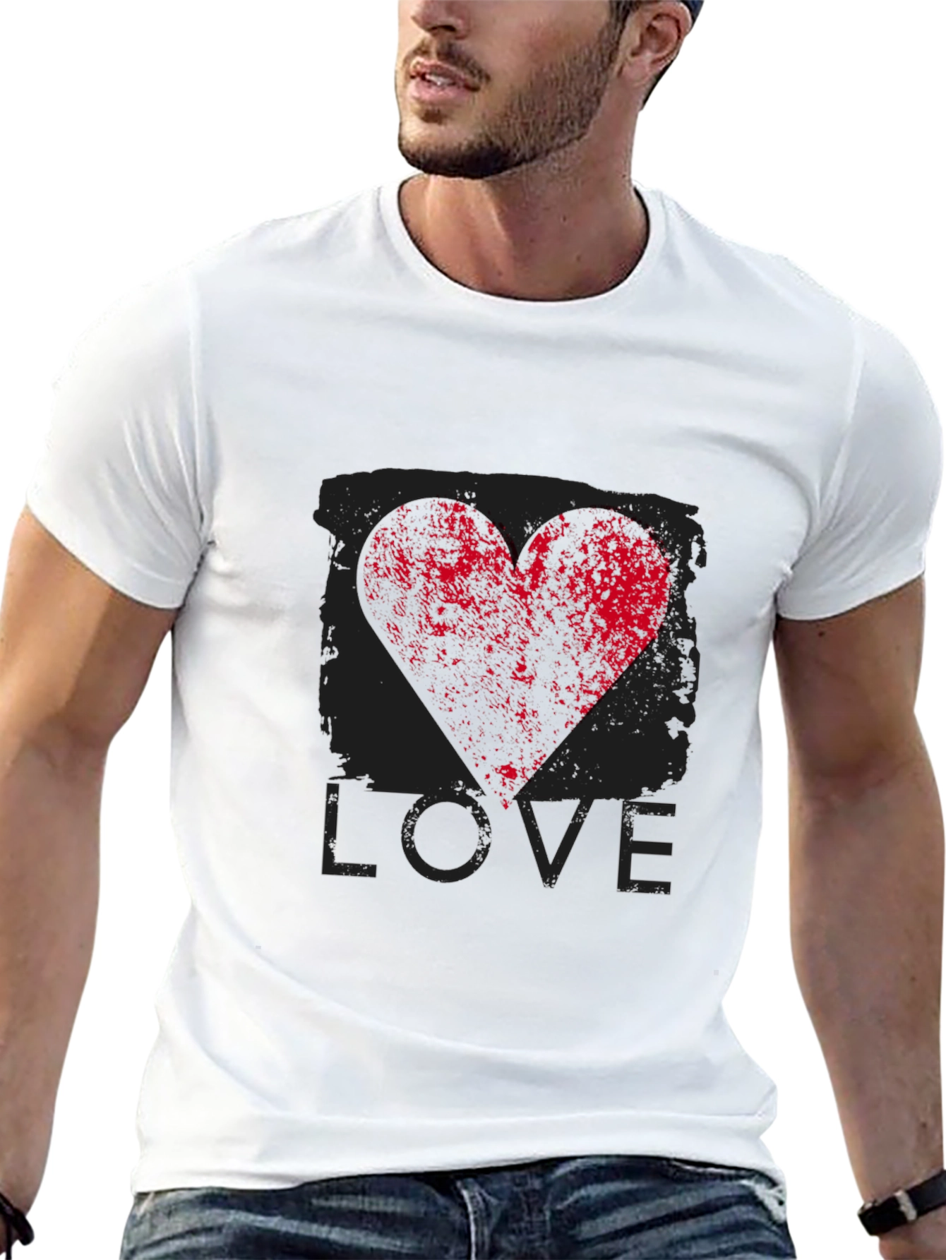 Black Men's Black LOVE Heart Graphic T-Shirt view 13