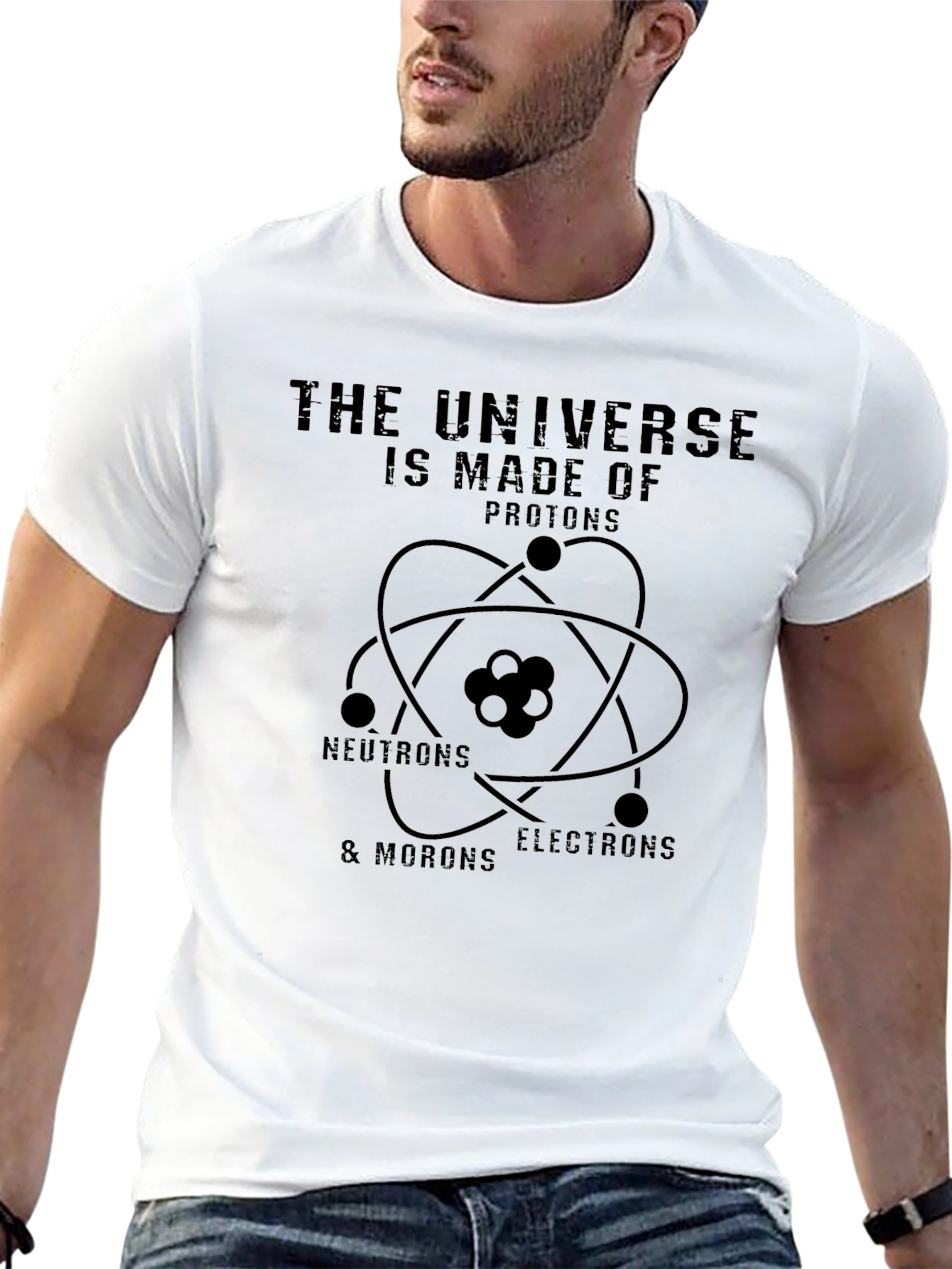 Black Universe Made of Morons Funny Science T-Shirt view 13