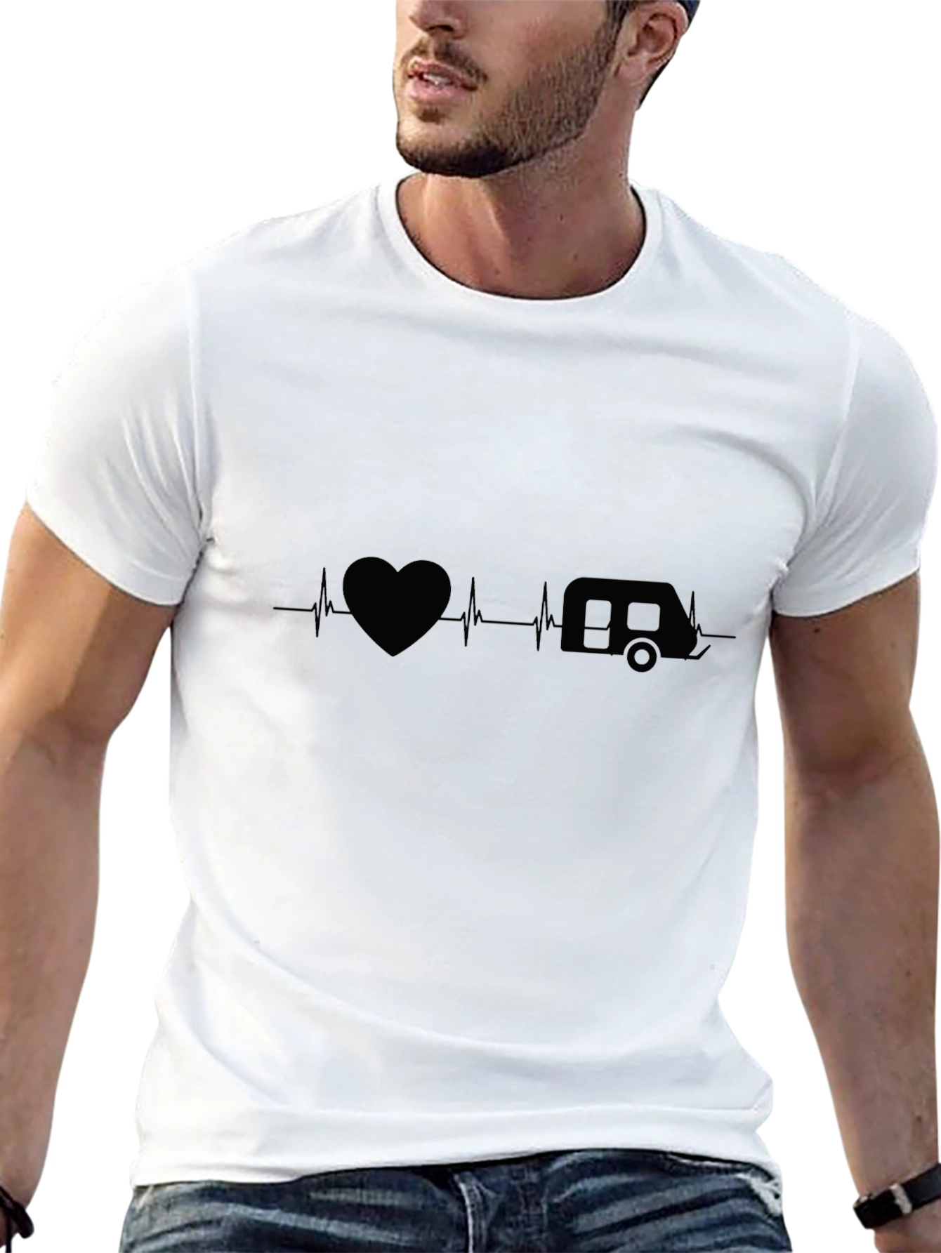 Black Camping Heartbeat T-Shirt - Black Cotton Tee view 13