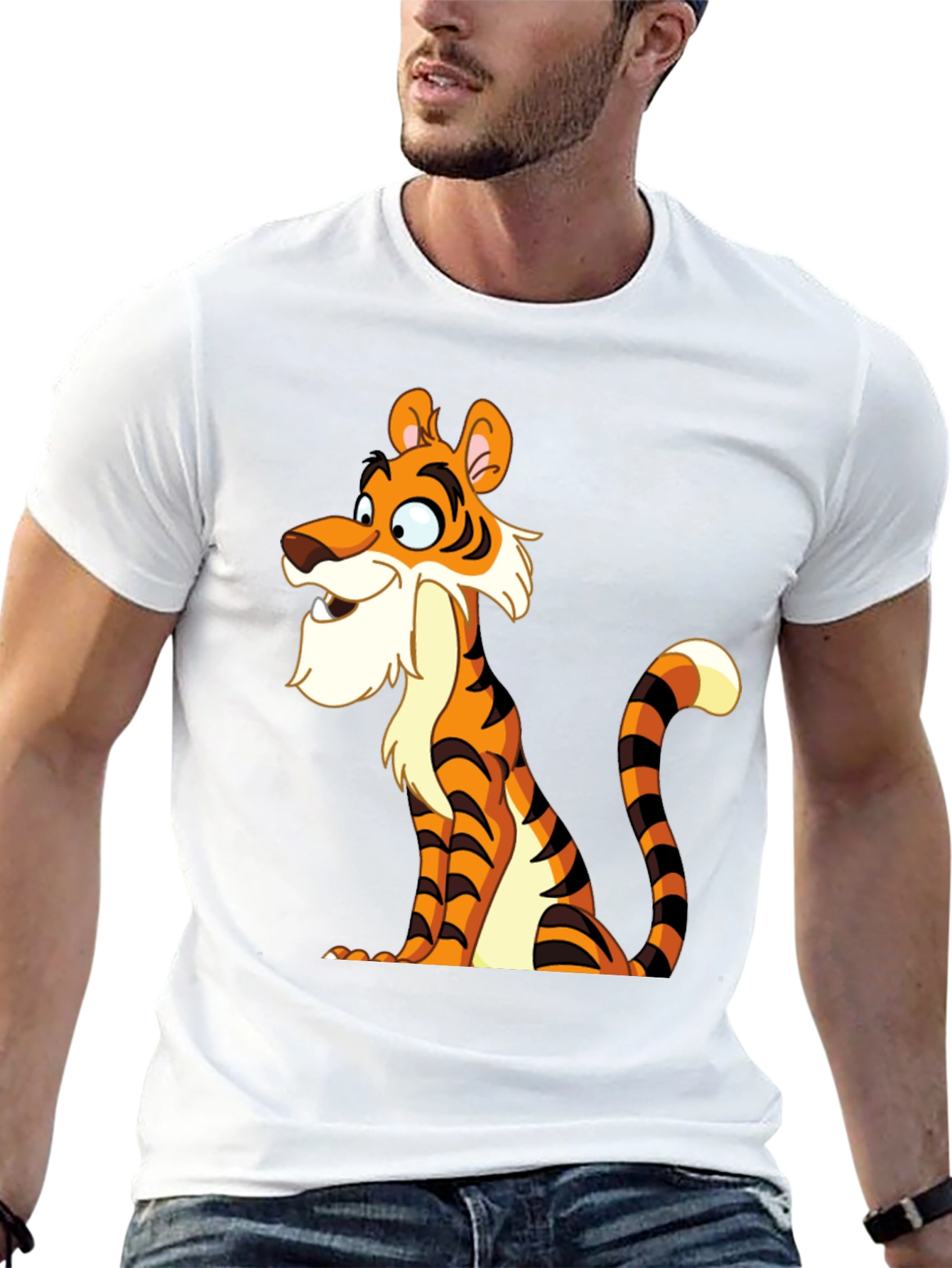Black Cartoon Tiger Graphic Tee - Men's Black T-Shirt view 13