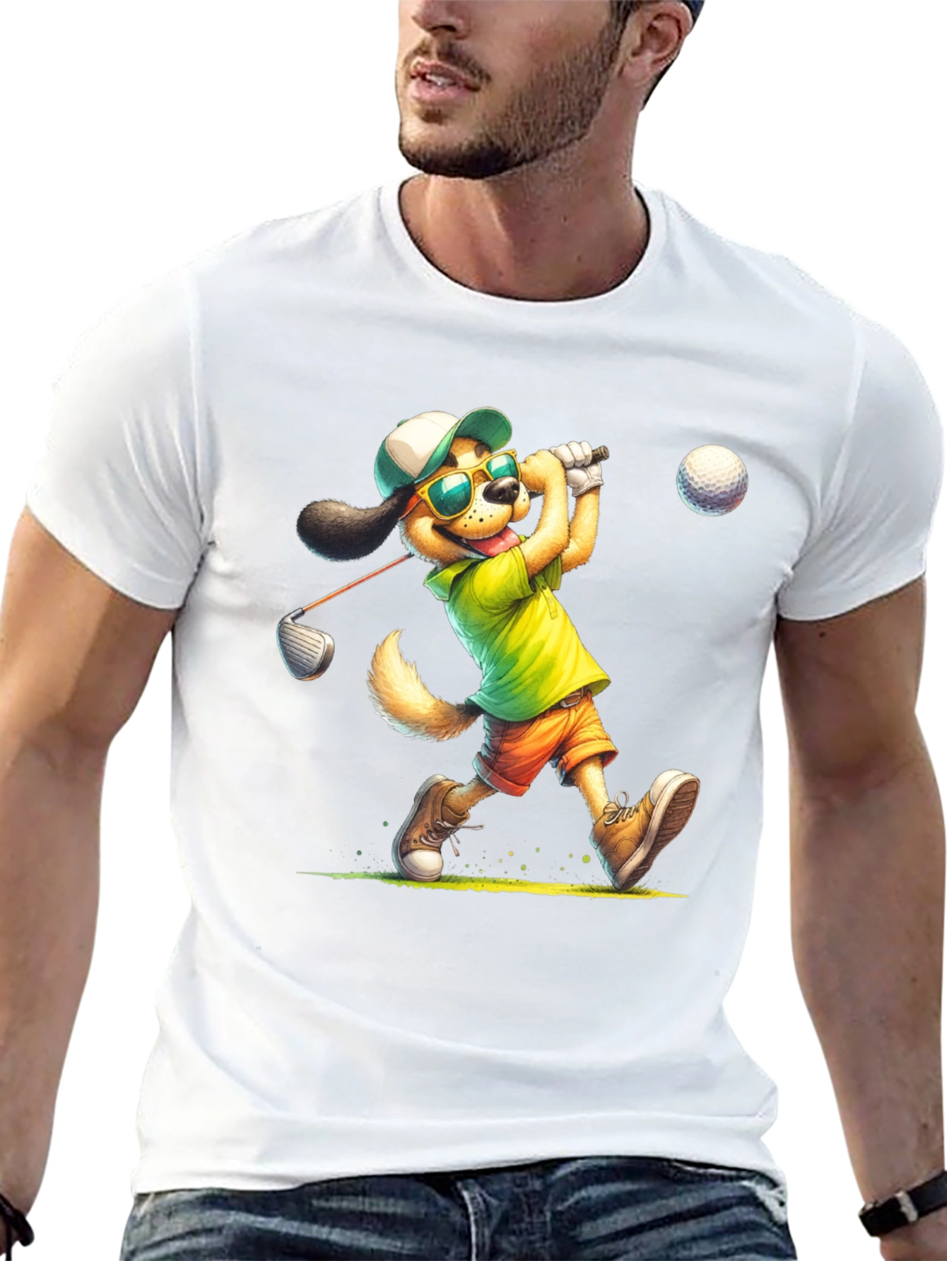Black Cartoon Dog Golfer T-Shirt view 13