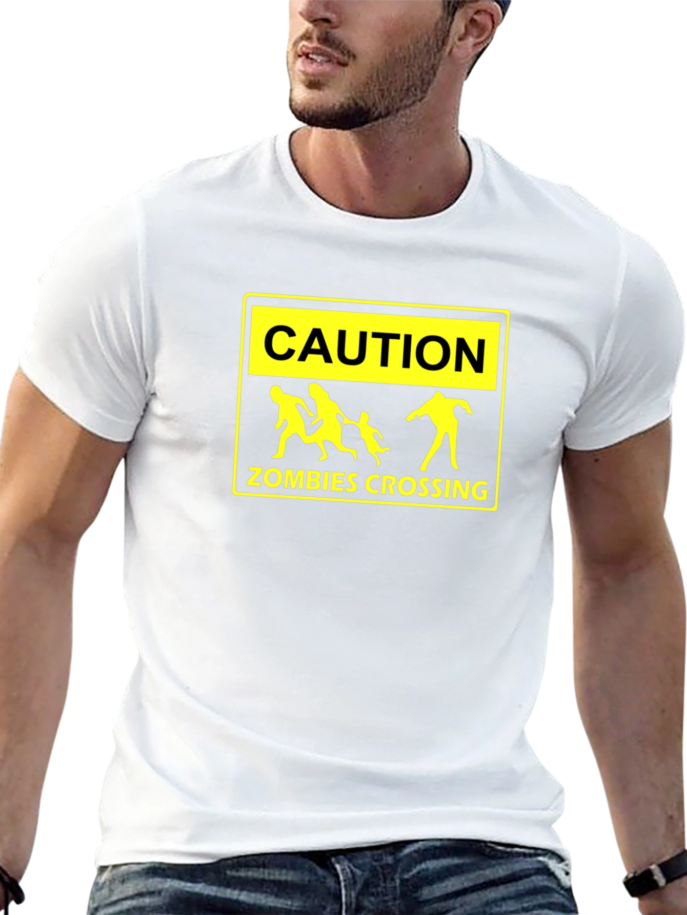 Black Caution Zombies Crossing Graphic T-Shirt view 13