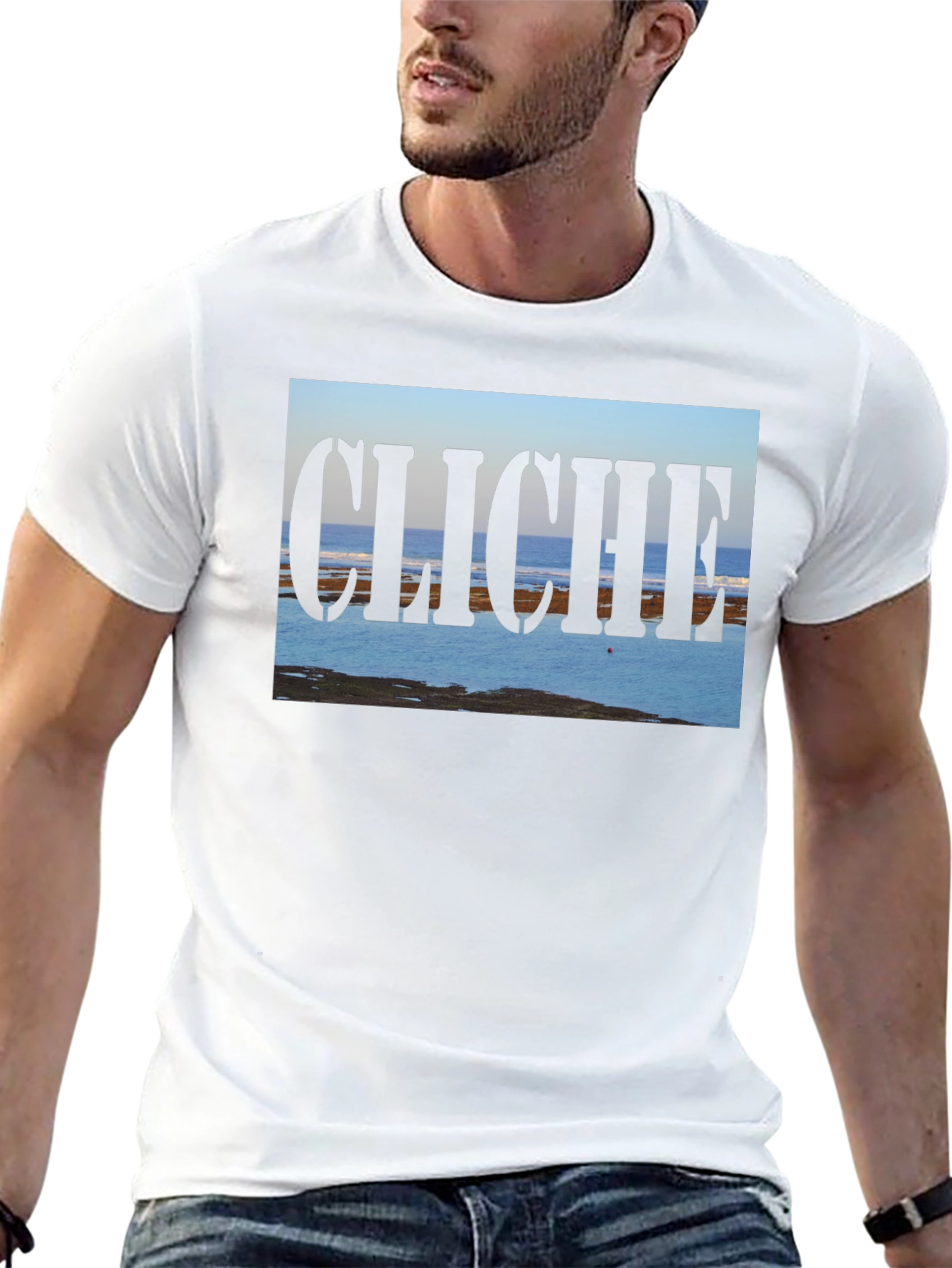 Black Cliche Ocean View Men's Black T-Shirt view 13