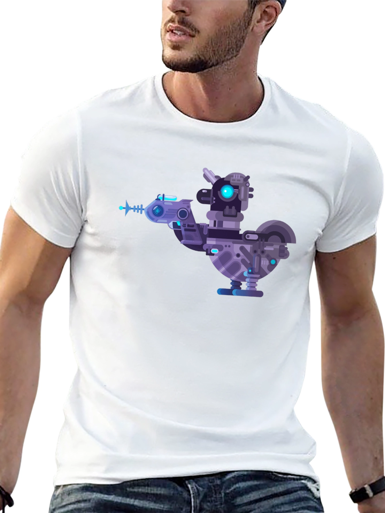 Black Cybernetic Chicken T-Shirt - Futuristic Robotic Bird Tee view 13
