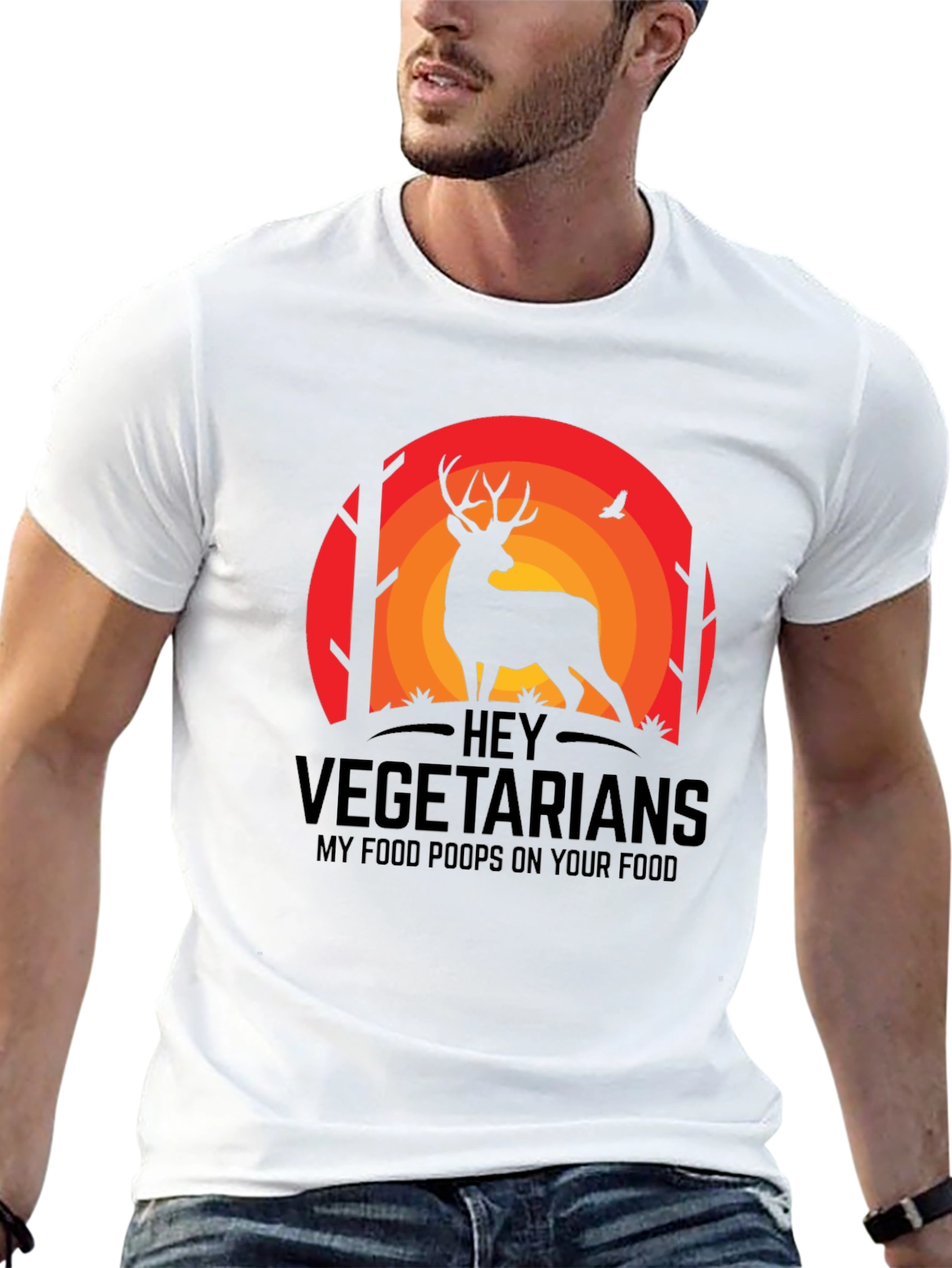 Black Hey Vegetarians Funny Deer T-Shirt view 13