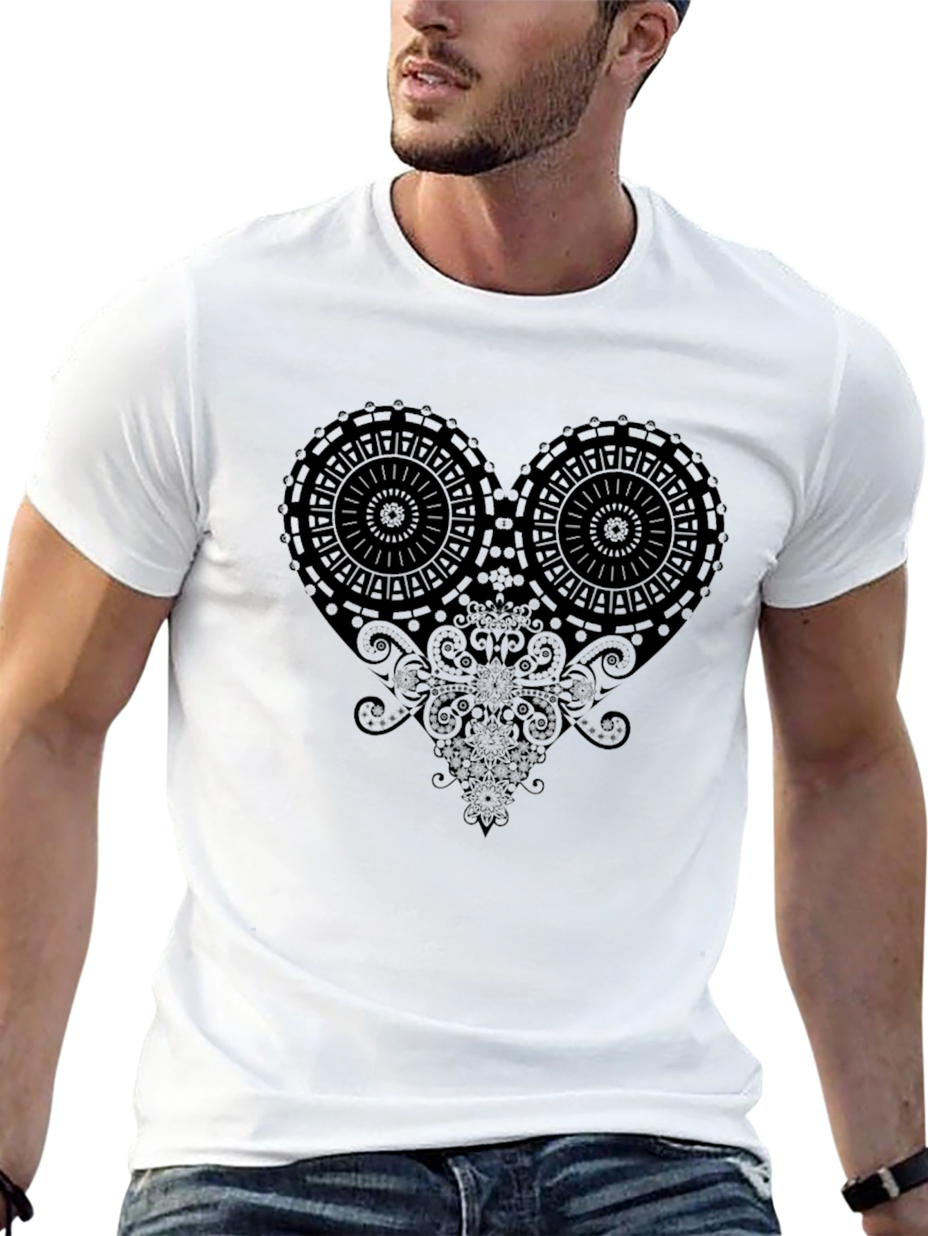 Black Abstract Heart Graphic Black T-Shirt view 13
