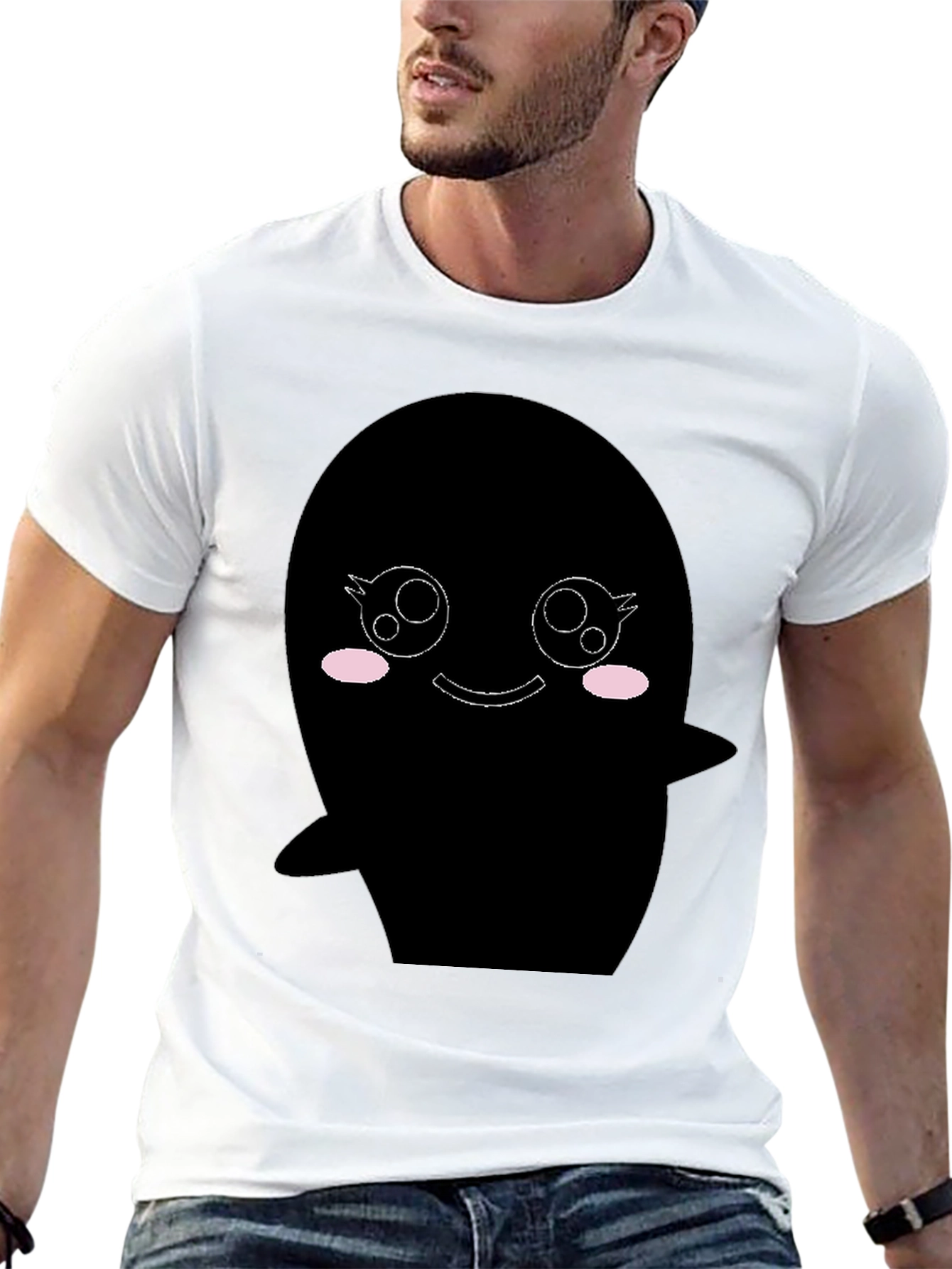 Black Kawaii Ghost Graphic Black T-Shirt view 13