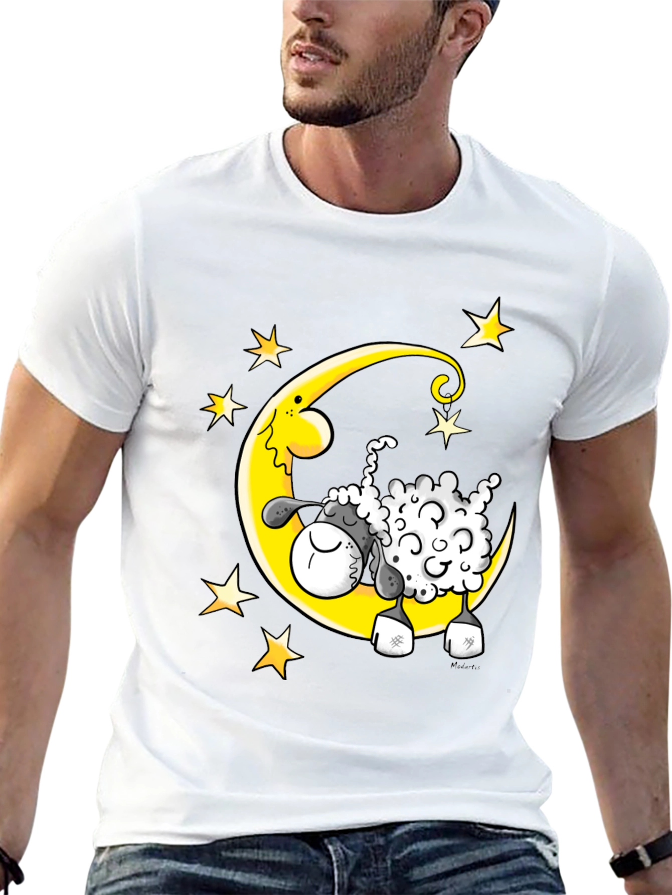 Black Dreamy Sheep T-Shirt - Moon and Stars Graphic Tee view 13