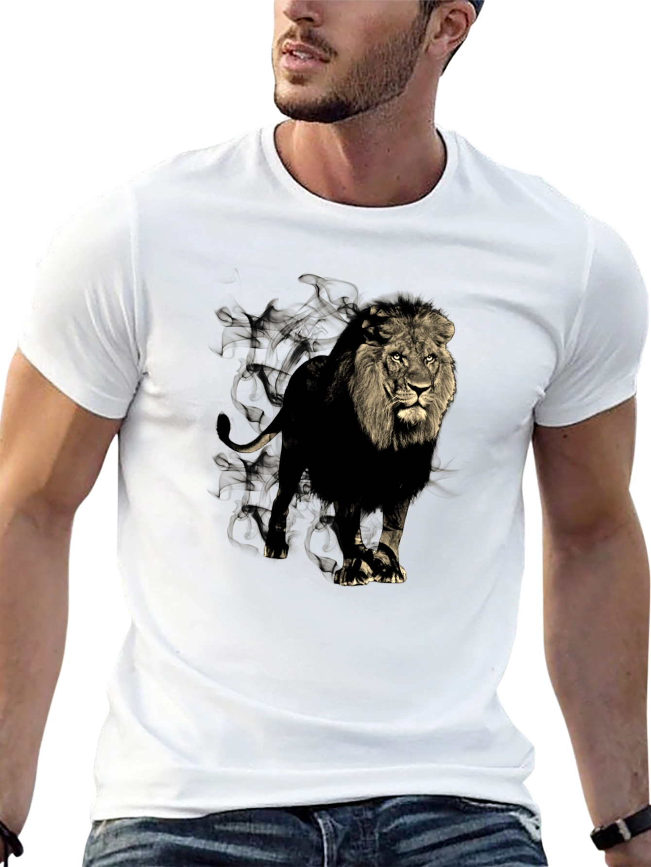 Black Lion Graphic Print Men's Black T-Shirt view 13