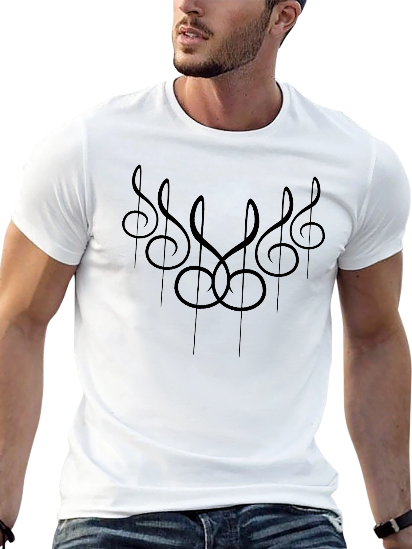 Black Musical Clef Black Graphic Tee view 13