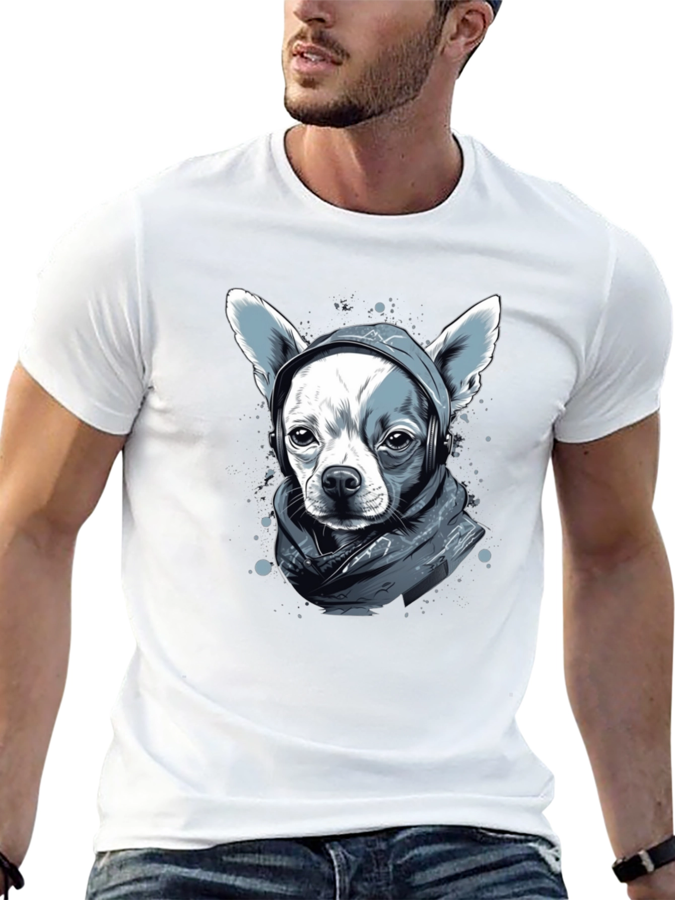 Black Dog with Headphones Graphic Tee view 13