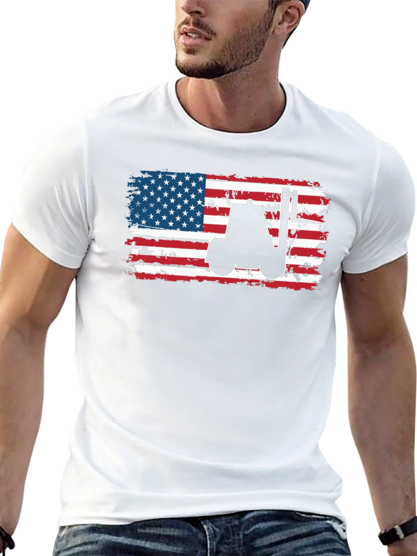 Black American Flag Forklift T-Shirt view 13