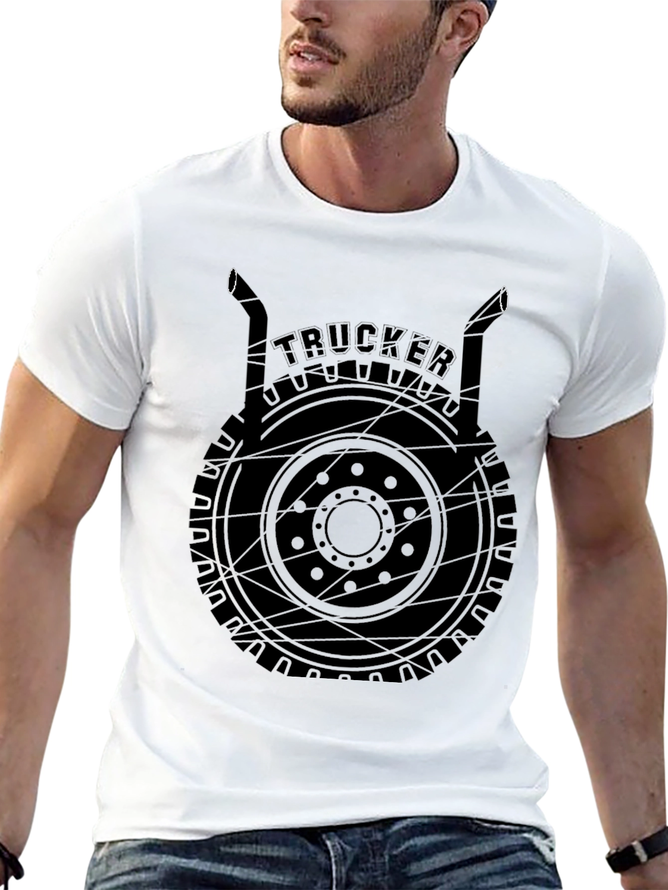 Black Trucker T-Shirt Black Graphic Tee view 13