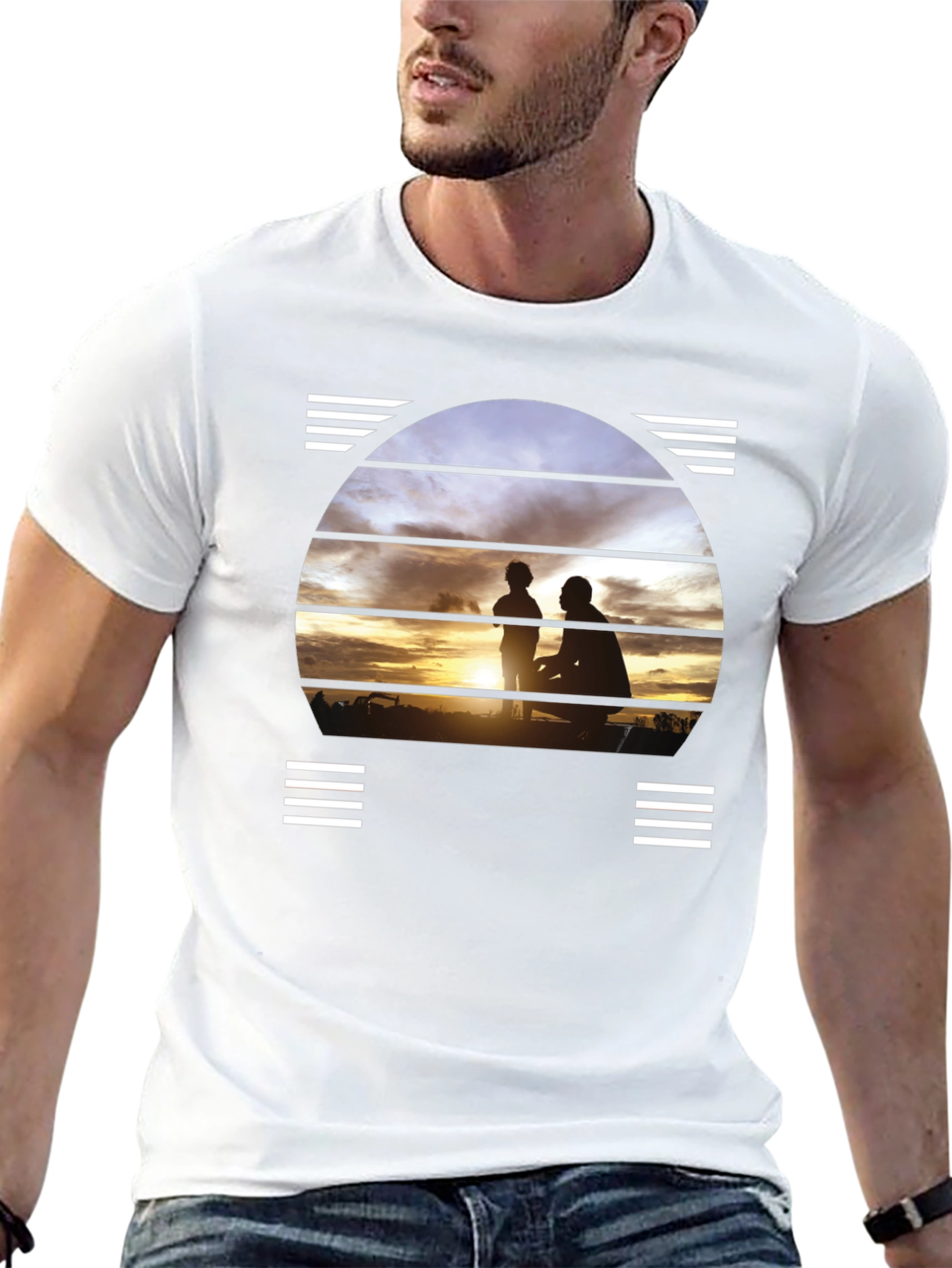Black Sunset Father & Child Silhouette Black T-Shirt view 13