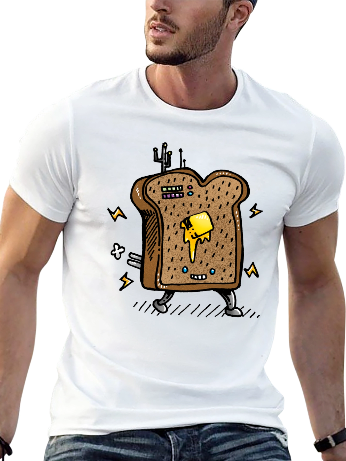 Black Animated Toast Graphic Black T-Shirt view 13
