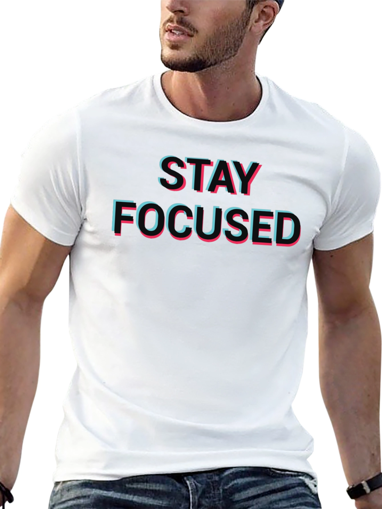 Black Stay Focused T-Shirt - Eye-Catching 3D Style Design view 13