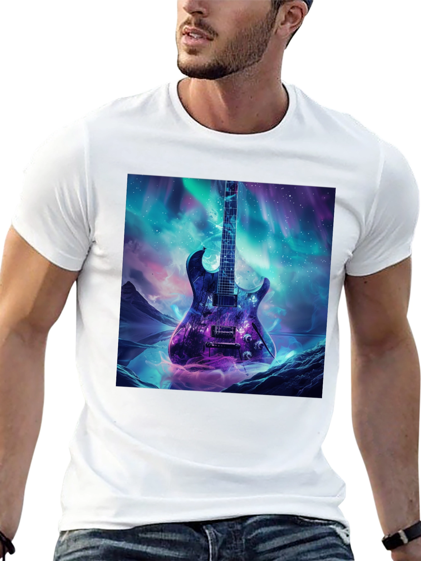 Black Guitar Galaxy Graphic Tee - Black Cotton T-Shirt view 13