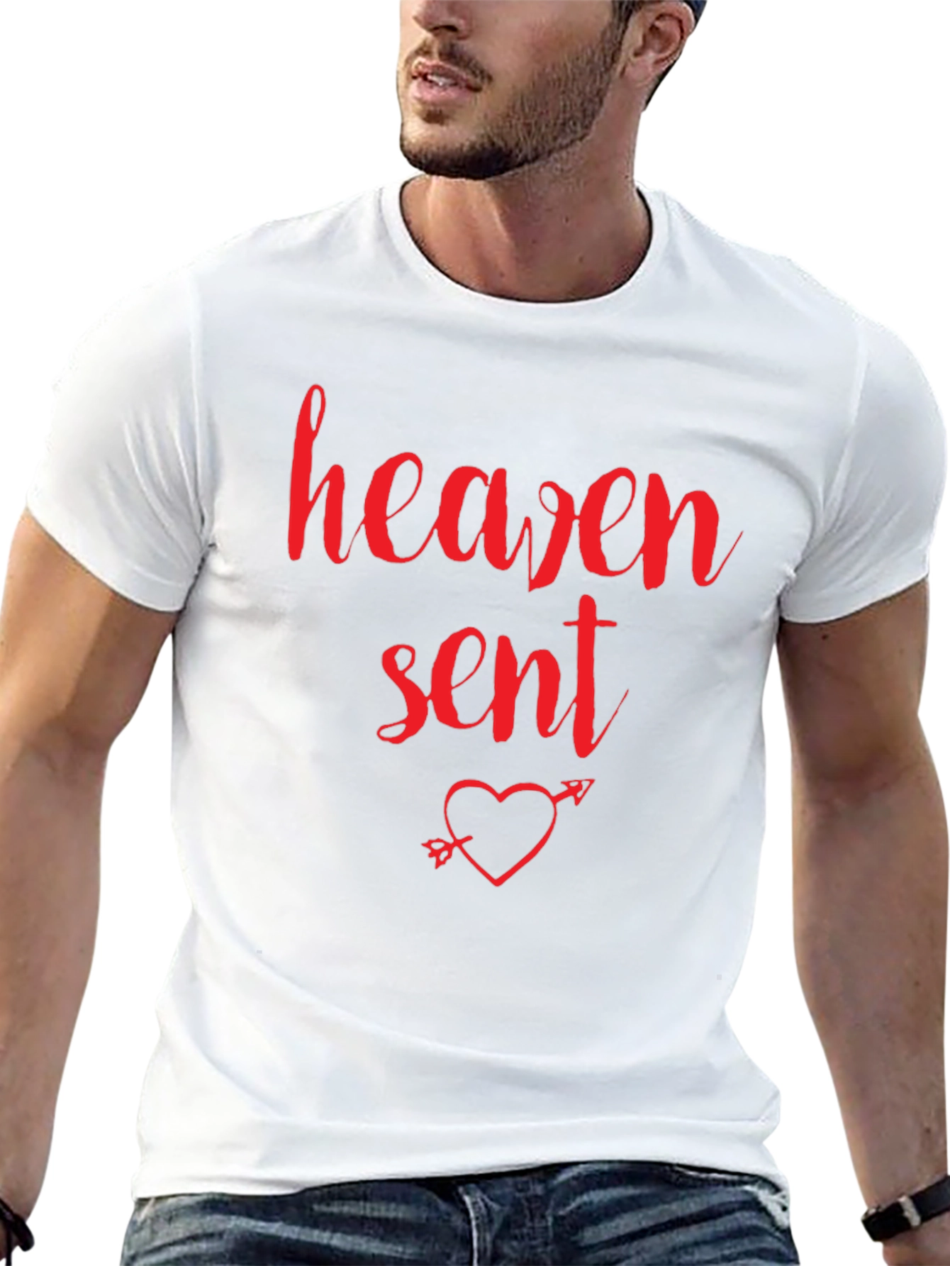Black Heaven Sent Heart T-Shirt - Black Crew Neck Tee view 13
