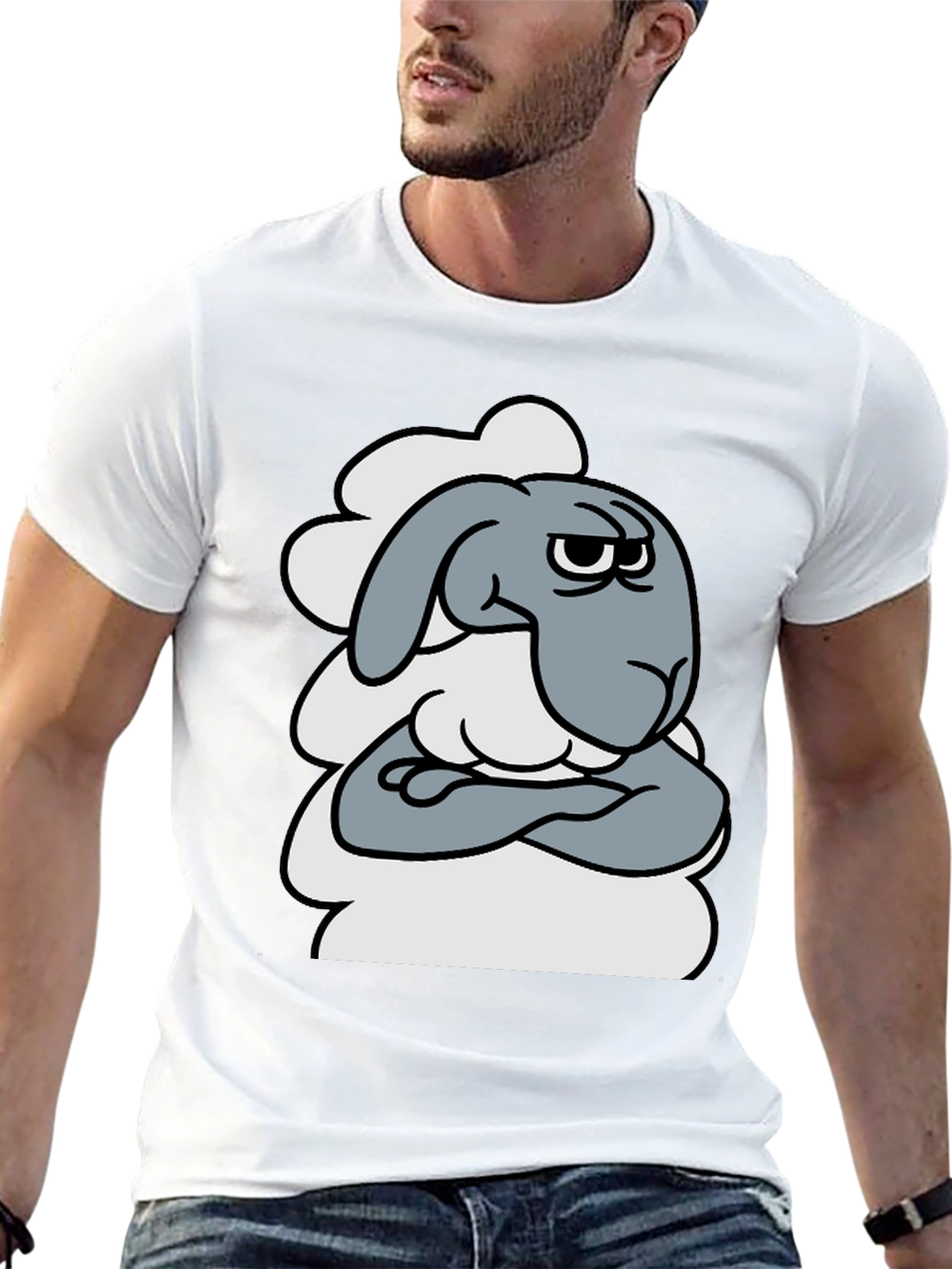 Black Grumpy Cartoon Sheep T-Shirt - Funny Animal Graphic Tee view 13