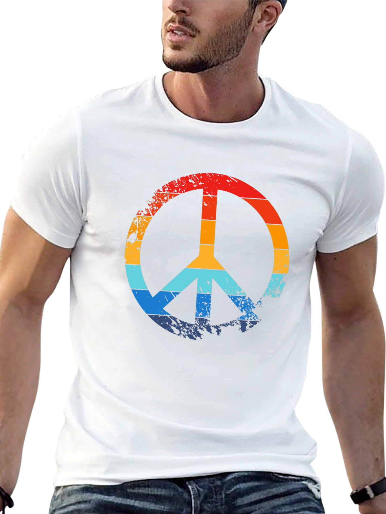 Black Retro Peace Sign Black Graphic T-Shirt view 13