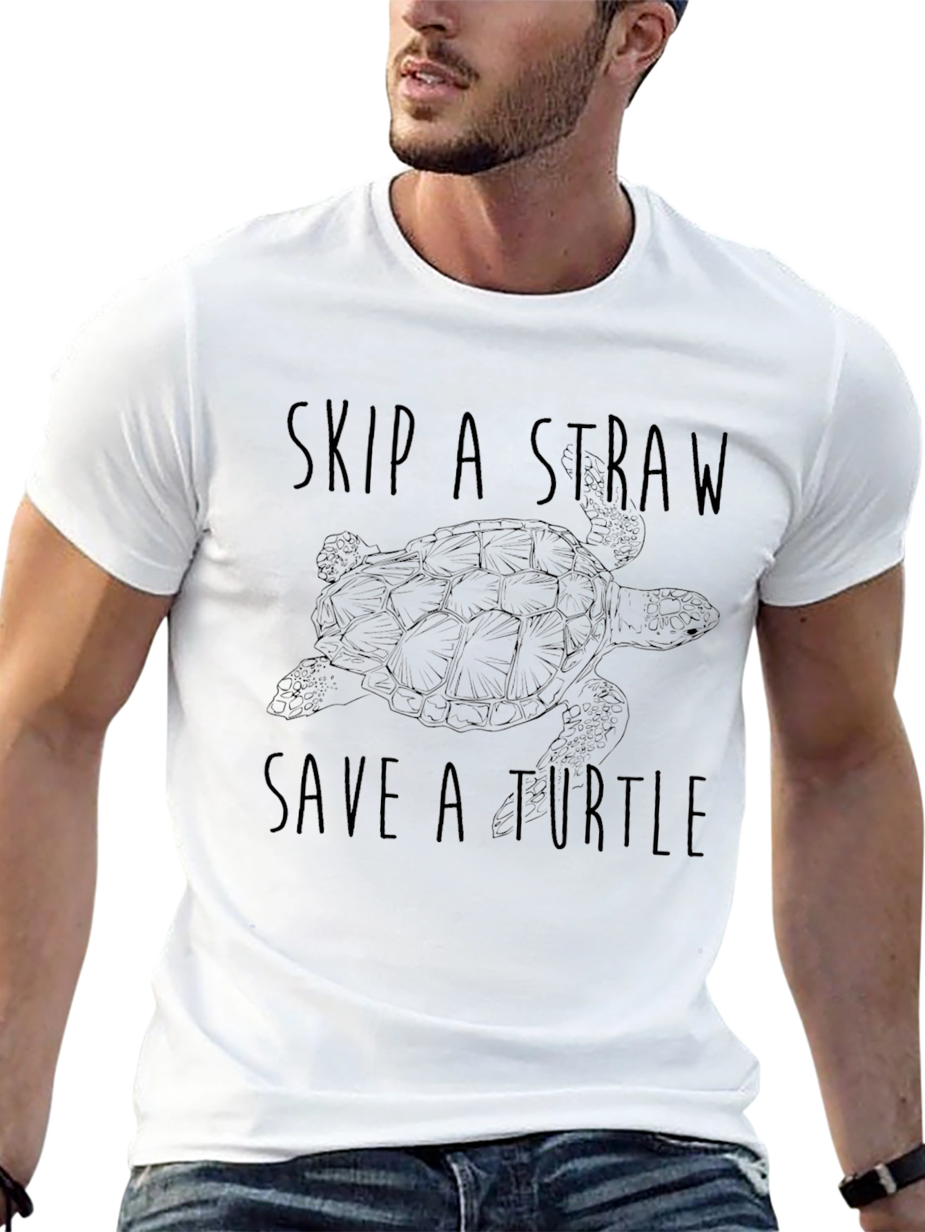 Black Skip A Straw, Save A Turtle Black T-Shirt view 13