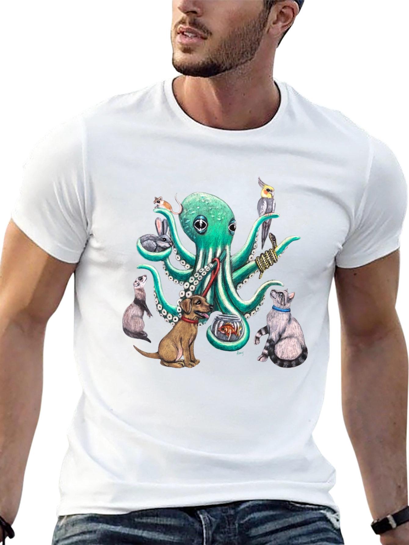 Black Octopus Pet Lover Graphic T-Shirt view 13
