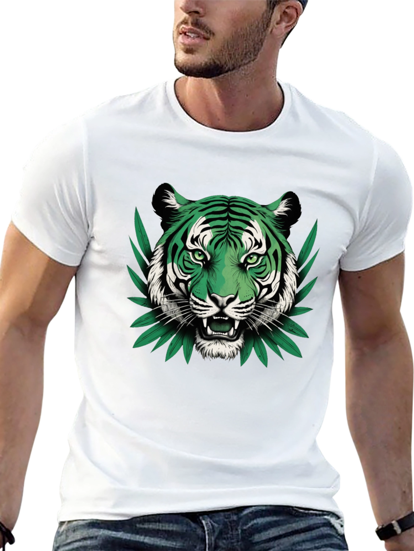 Black Green Tiger Graphic Black T-Shirt view 13